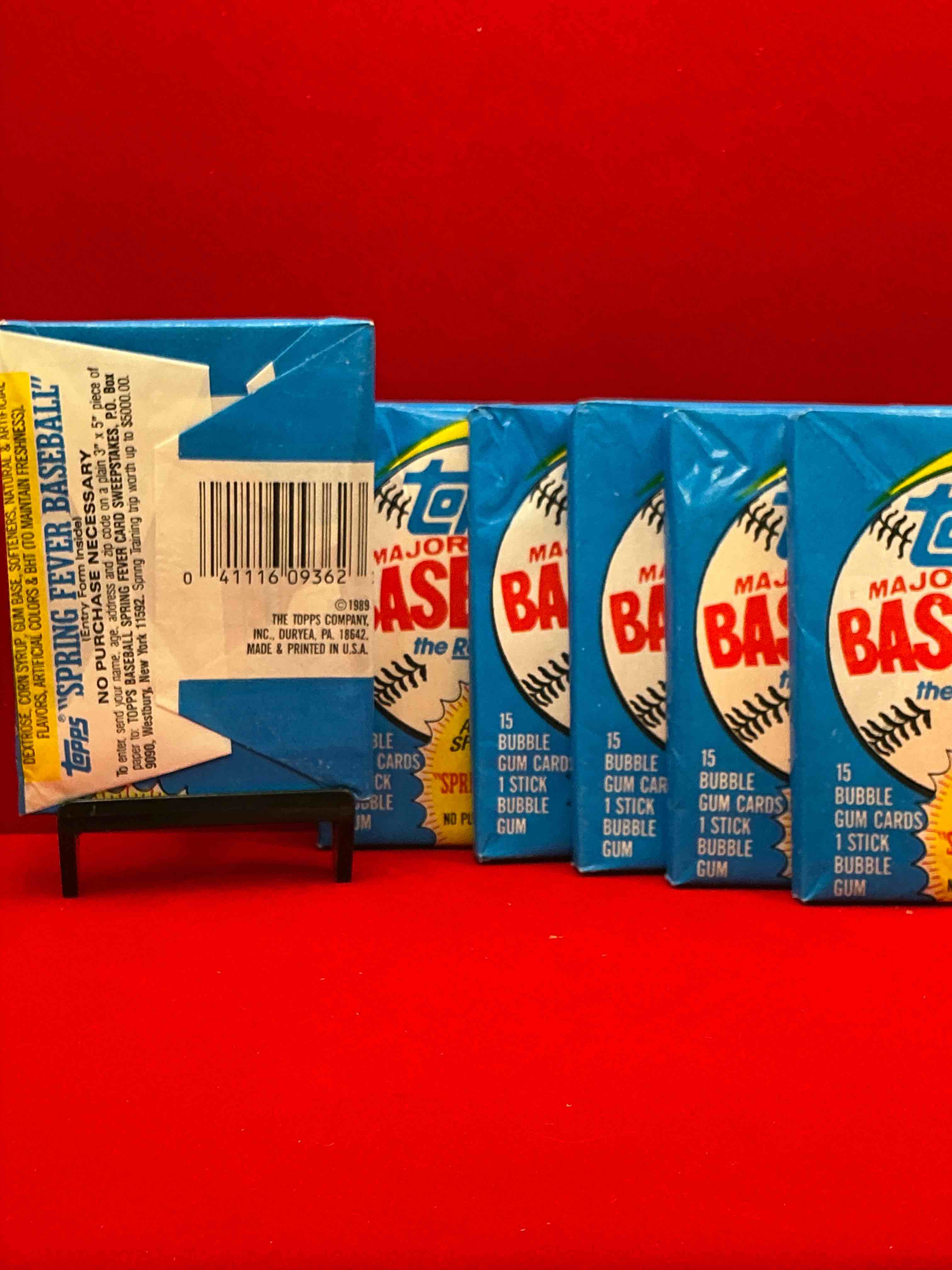 Condition photo showing New/Like New for john smoltz & randy johnson rookies!? 1989 topps baseball unopened sports card wax packs! direct from original retail case! search for valuable ken griffey jr. & randy johnson rookie cards as well as valuable bo jackson