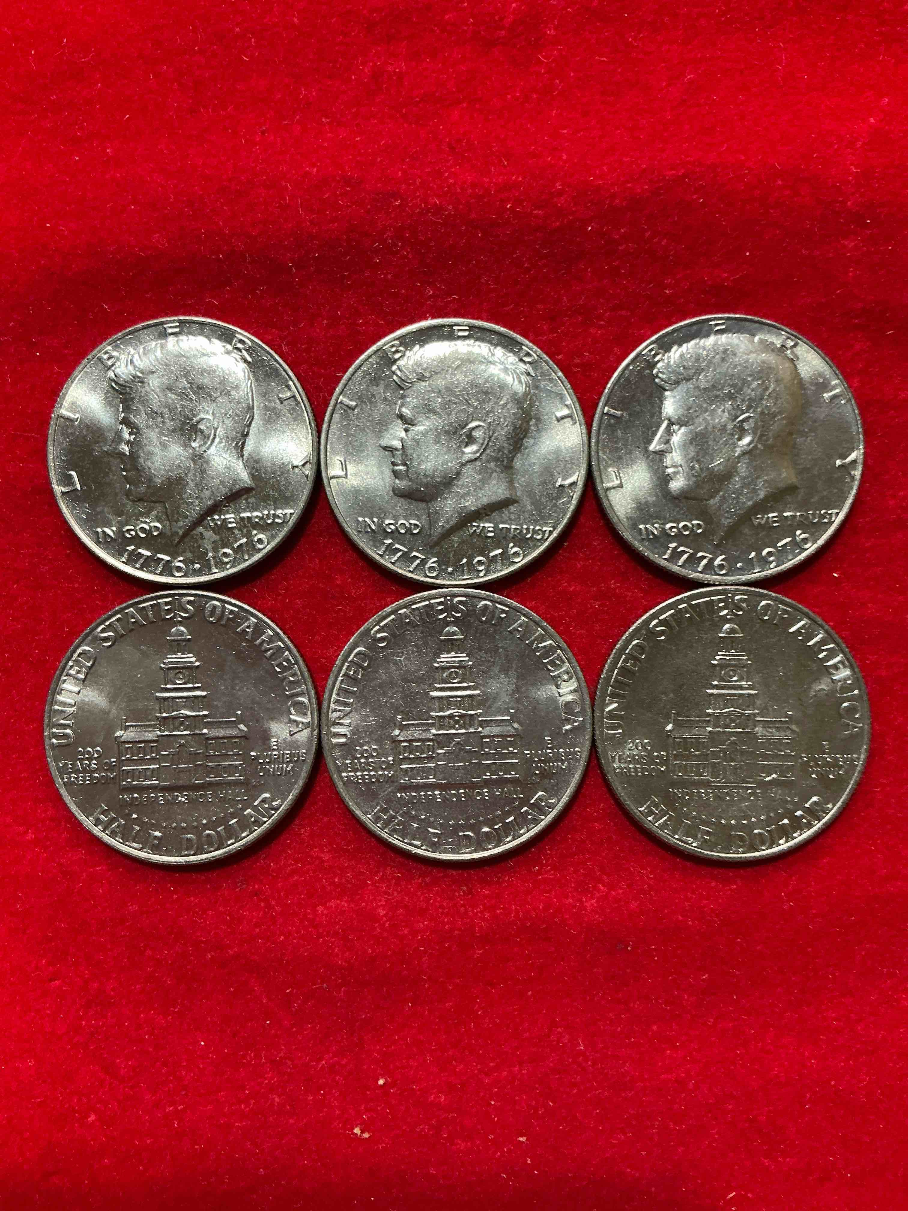 Condition photo showing New/Like New for mint condition uncirculated kennedy half dollars! rare! uncirculated! ultra cool bicentennial edition uncirculated half dollars, celebrating america’s 200th anniversary… 250 coming up! 