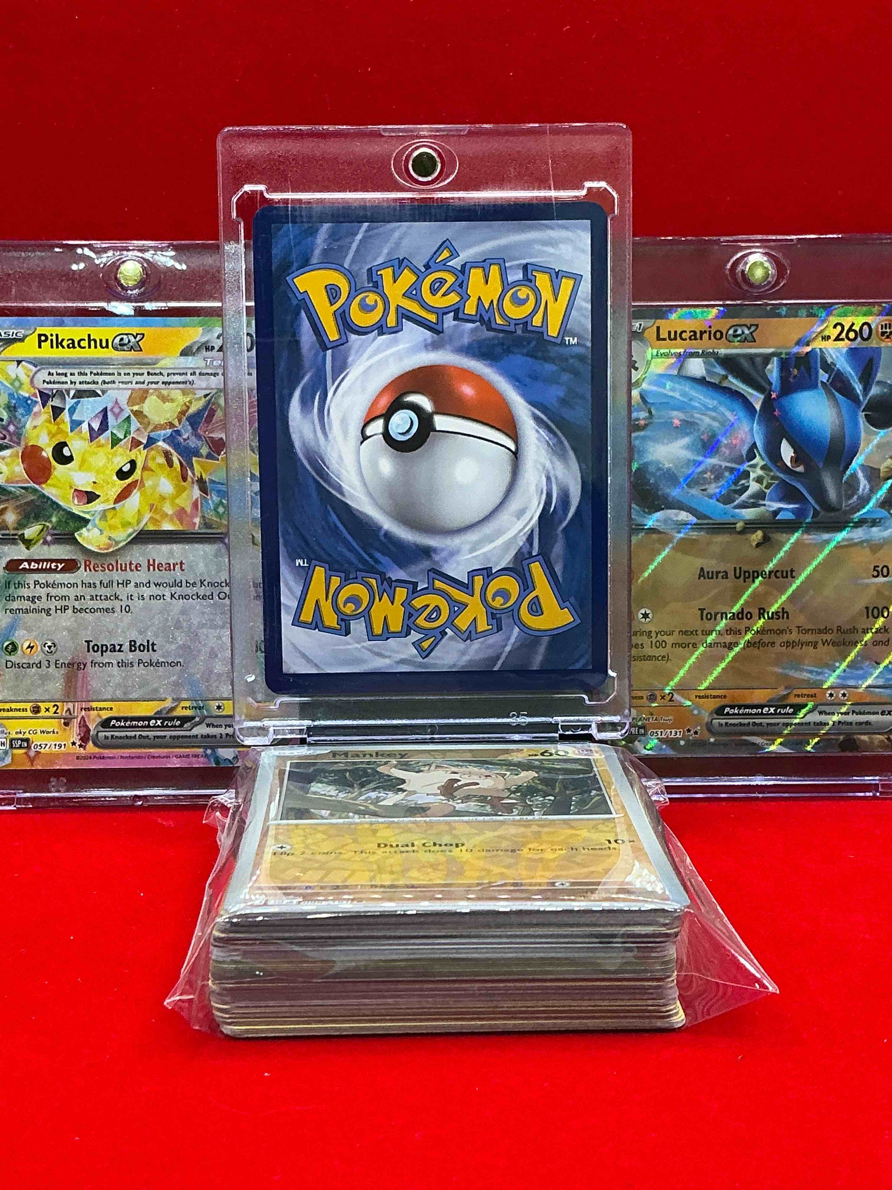 Condition photo showing New/Like New for charizard ex, lucario ex, piakchu ex & more! three of the best! along with 50 other pokémon heroes, holos, legends & commons- including holographic cards, stage 2 cards, holos in all forms & more! also includes 36 non holo common/ uncommon basic & first stage cards trainers & energy too! perfect set for collectors & enthusiasts!