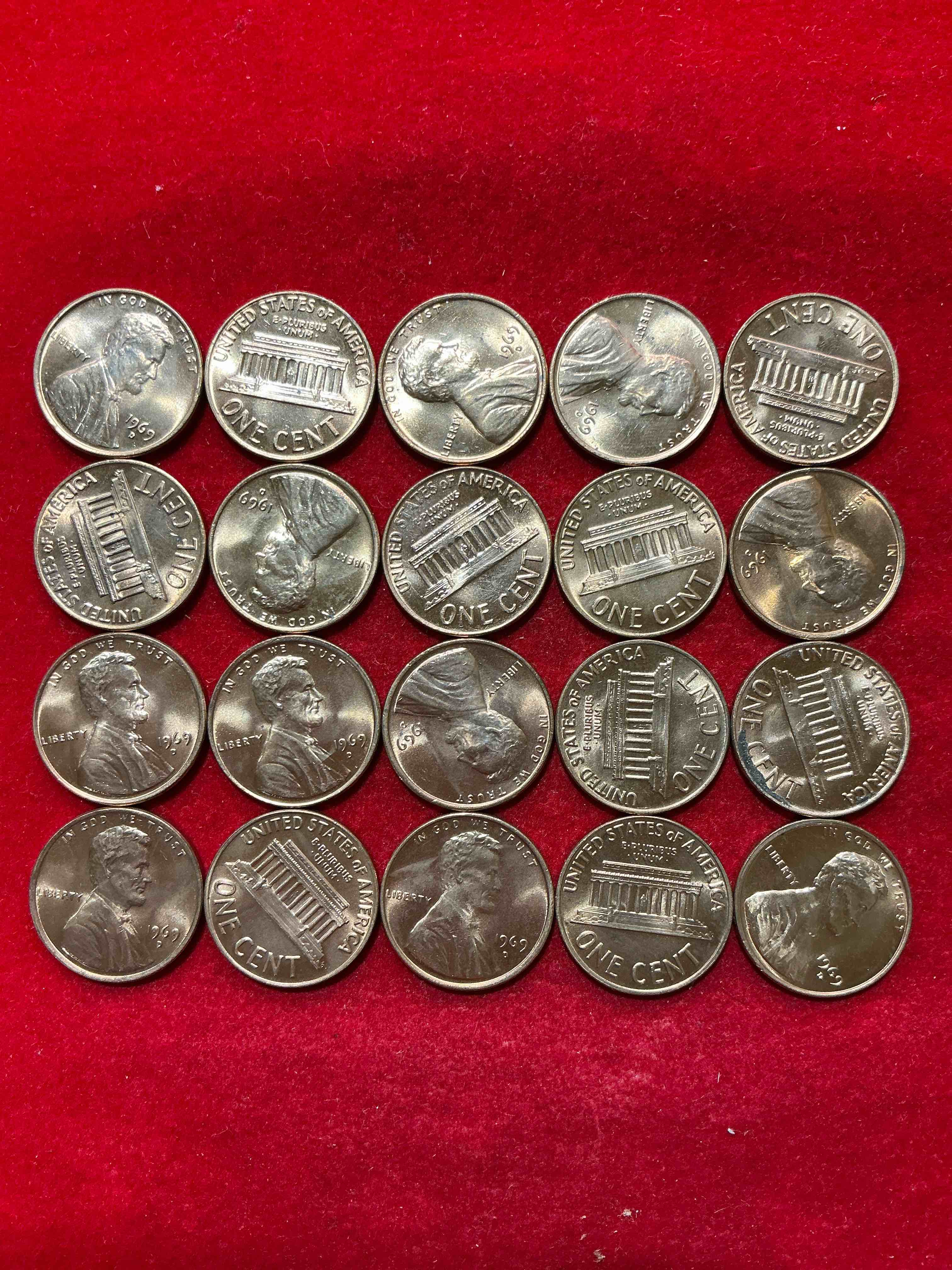 Condition photo showing New/Like New for 1969 moon landing brilliant uncirculated wheat pennies! direct from original treasury bank rolls, these pennies haven’t seen daylight since 1969! on july 20, 1969 the world changed forever when america landed on the moon! own pieces of this era with these gorgeous brilliant uncirculated wheat pennies!