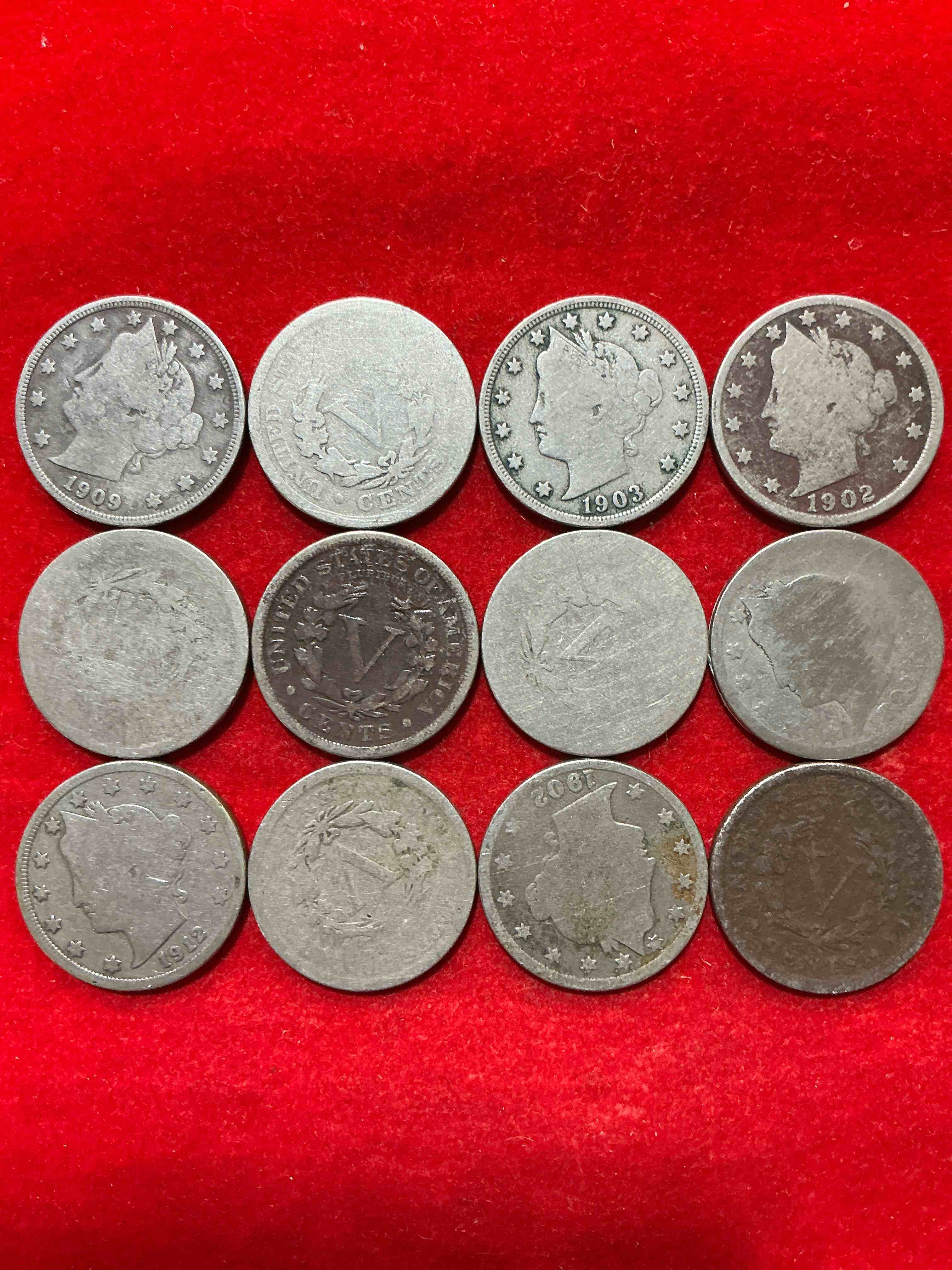 Condition photo showing New/Like New for antique u.s. v nickels! think of the history these coins have seen!, liberty head v nickels were minted up until 1913 & were the style of nickels before buffalo nickels. own some cool pieces of history! rare to see these coins with the "date on" in circulated condition!