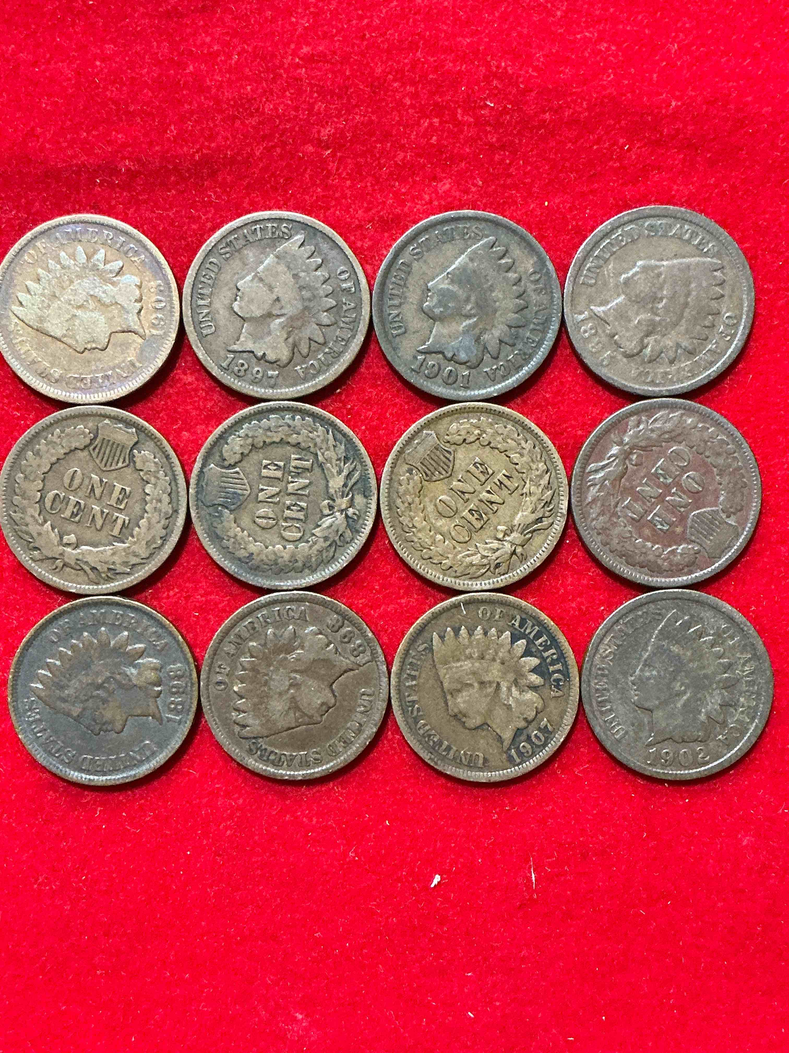 Condition photo showing Good Condition for indian head pennies! these gorgeous u.s. pennies were minted from 1859-1909 & have become serious collector items! the "indian head" design is actually a representation of lady liberty wearing an indian headdress. here are beautiful, well-kept examples representing many different mint years! great for collecting, investing & learning history, & rare with visible dates!