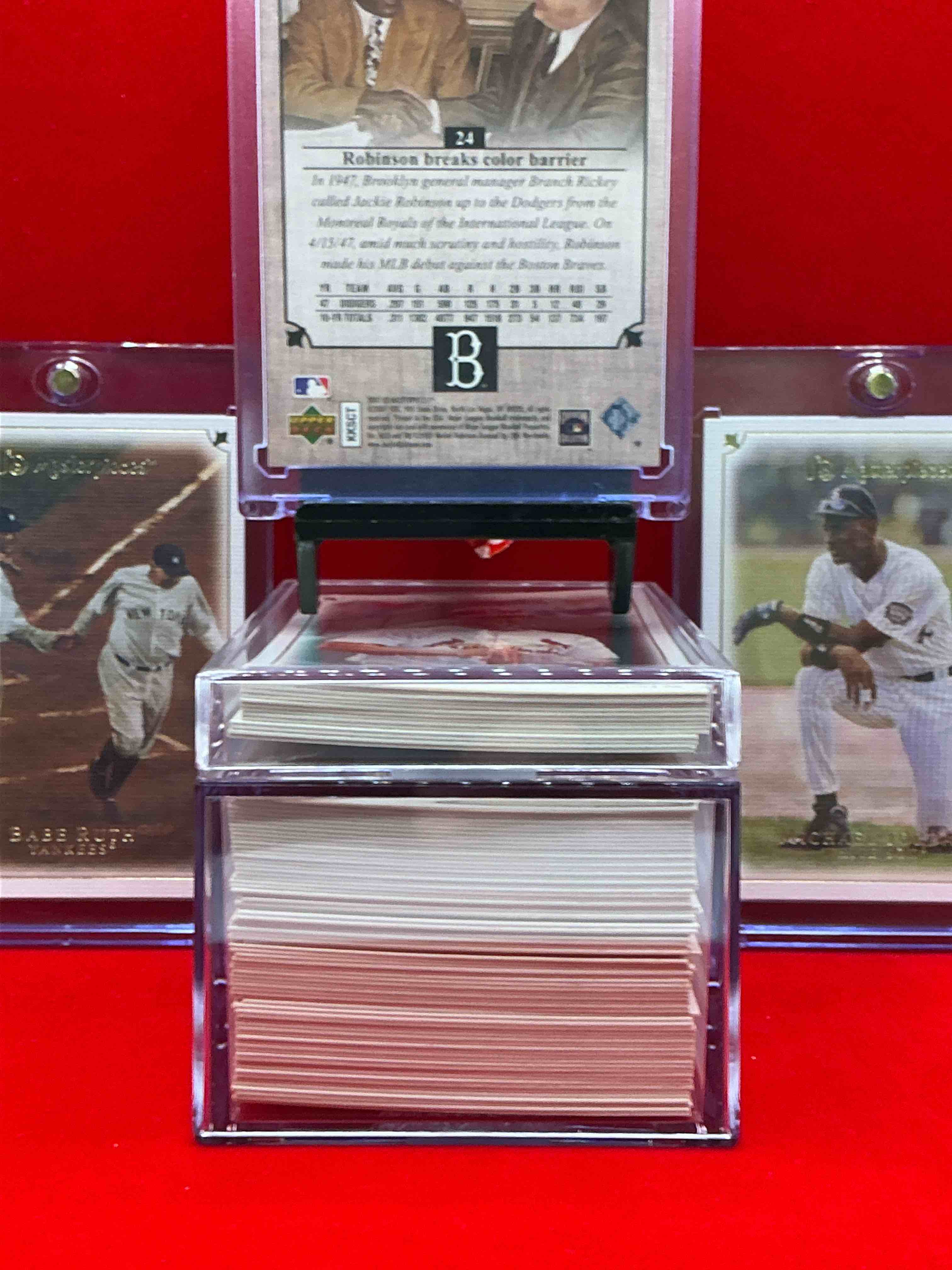 Condition photo showing New/Like New for babe ruth & jackie robinson! 2007 upper deck baseball 90 card complete card collection! upper deck masterpieces! michael jordan, curt schilling, randy johnson, babe ruth, jackie robinson & more!