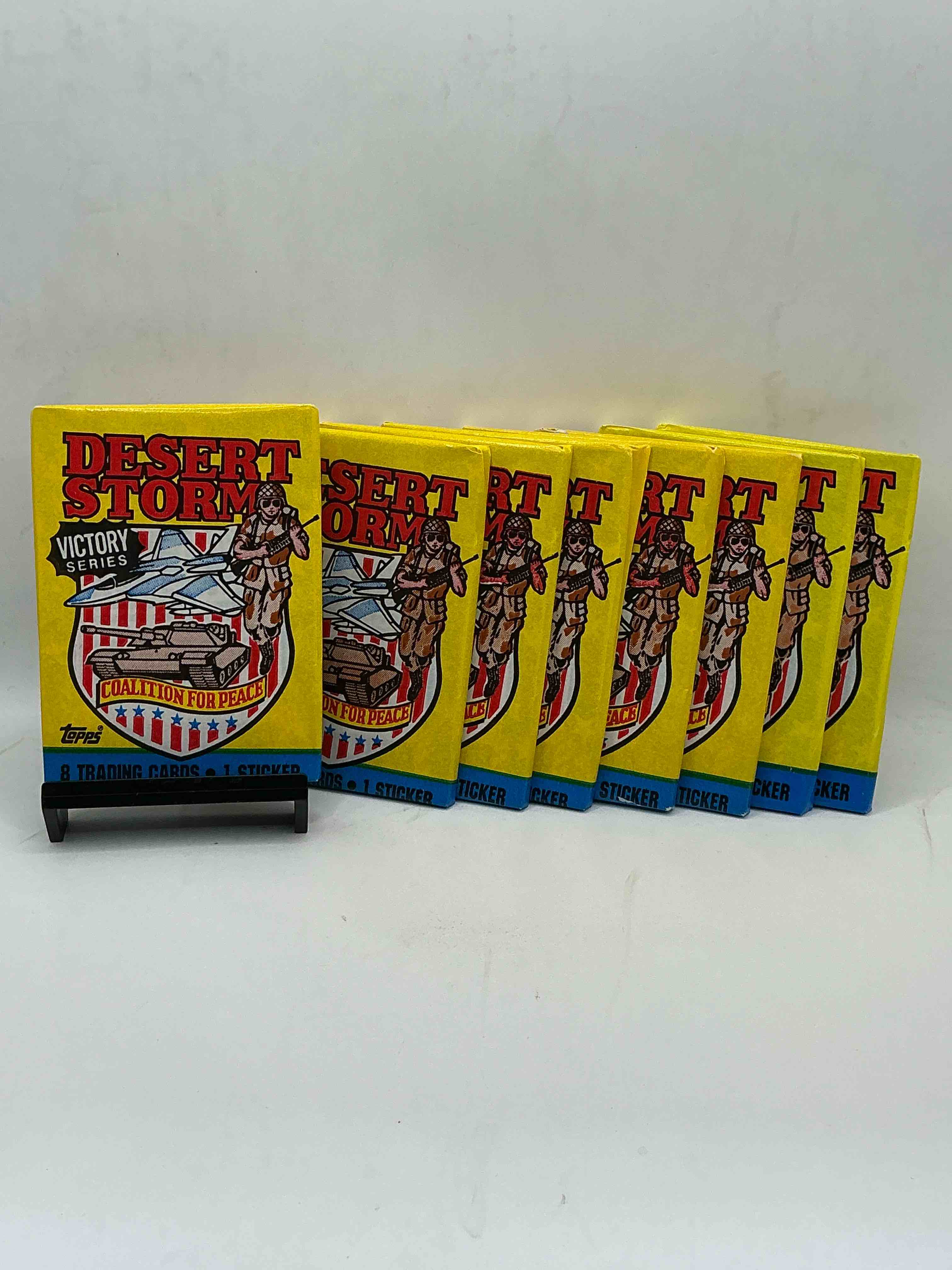 calling veterans! awesome 1991 desert storm coalition for peace unopened wax pack, direct from original sealed retail case! great gift for veterans!