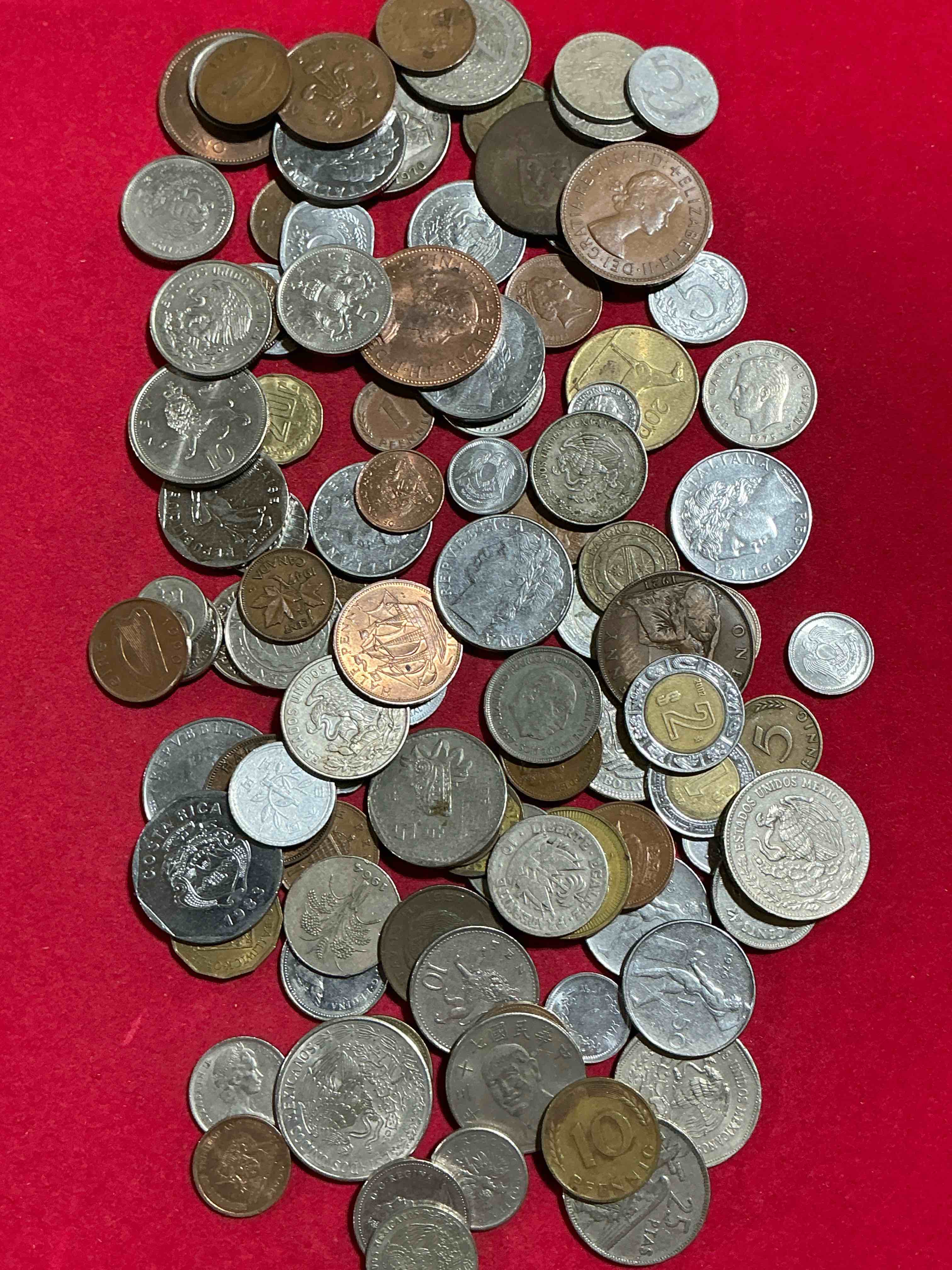 Condition photo showing Good Condition for world coins, antique & vintage! each lot is unique! many different years, countries, sizes & exotic places. this cool collection of antique coins from around the world is loads of fun! have fun identifying each coin & country as a great educational tool! a great investment too!