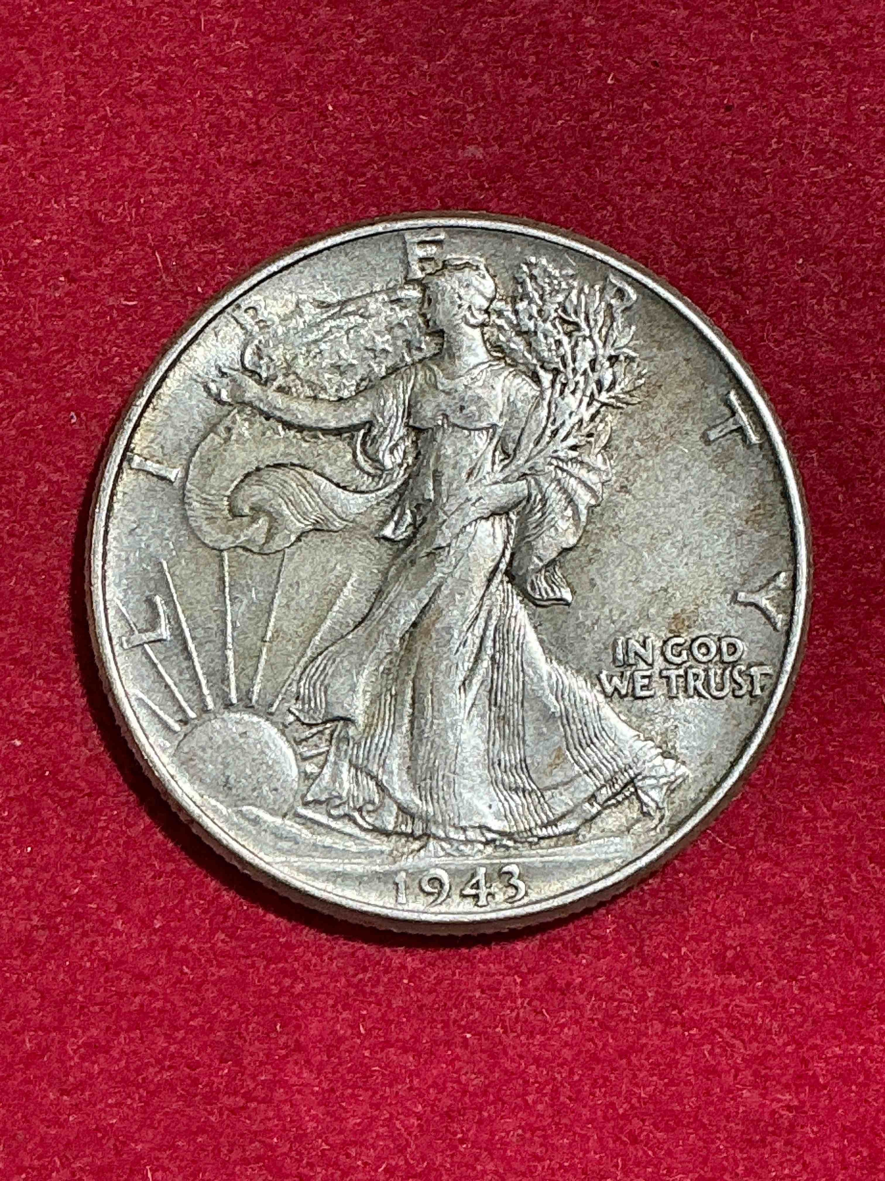 world war ii era silver! antique u.s. silver! liberty walking silver fine u.s. silver half dollar! this striking half dollars were minted from 1916-1947 & have become some of the most collectible coins in history! here is a striking circulated example from 1943! liberty walking coins are 90% fine u.s. silver, a great investment in precious metal!