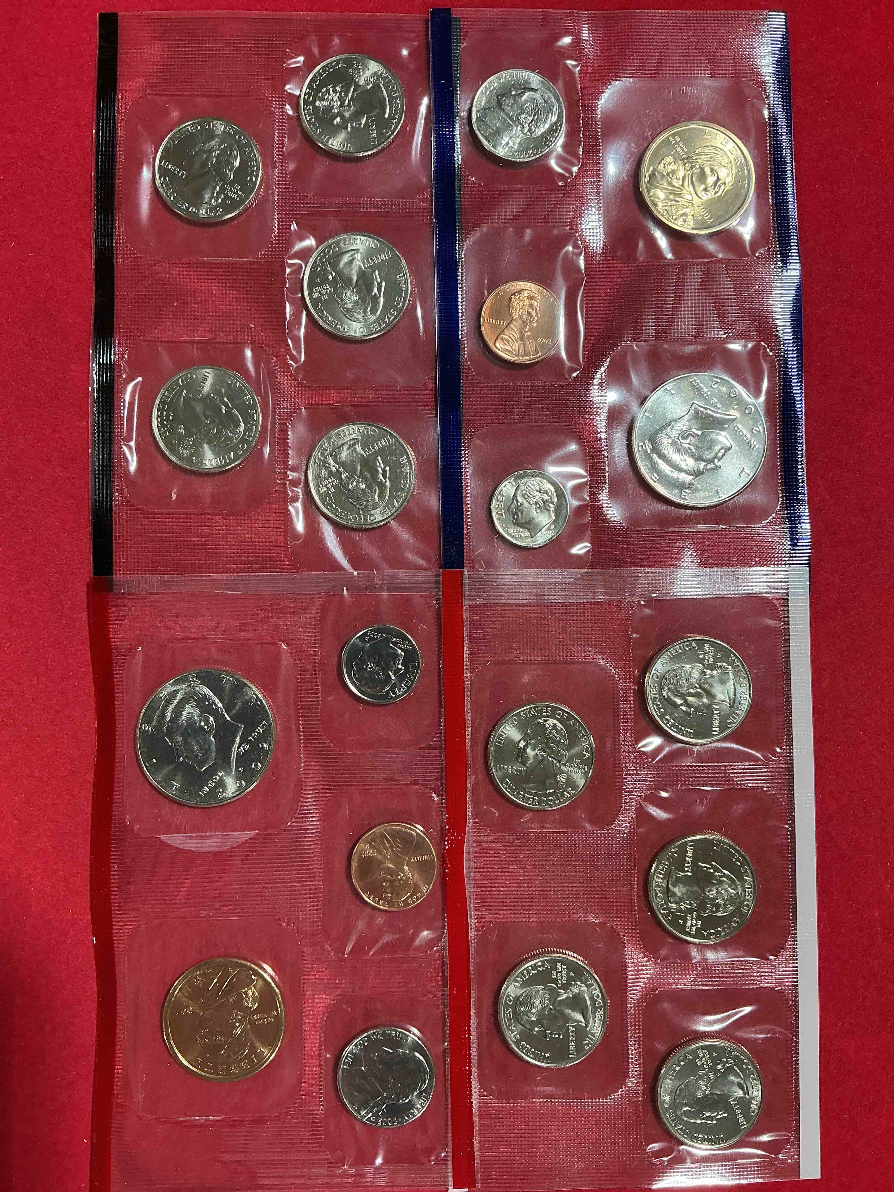 2002 uncirculated mint coins! 20 coins from philadelphia & denver! 20 coin uncirculated lot, with state quarters, nickels, half dollars, dimes, pennies & more! uncirculated coin craziness!