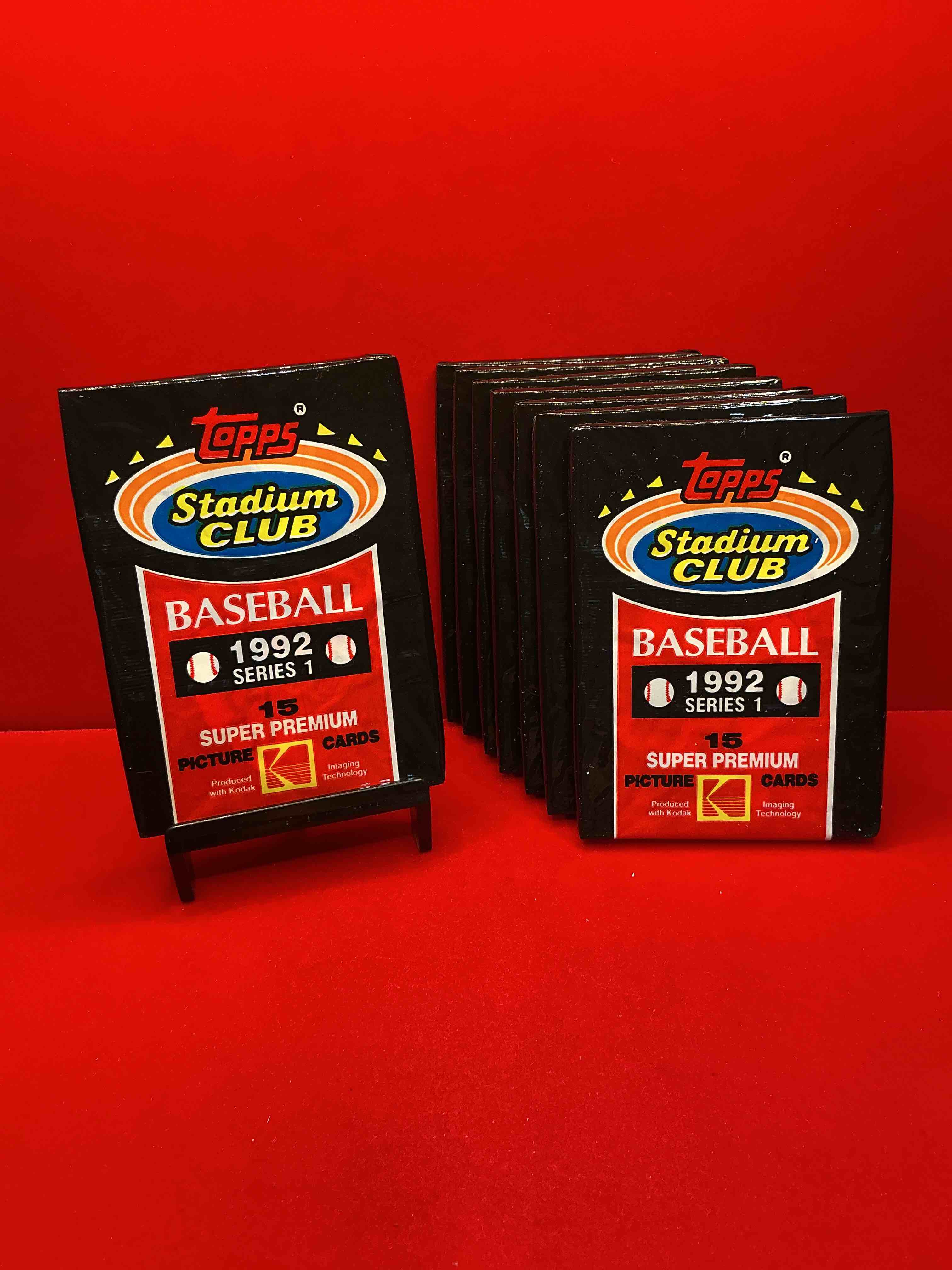ken griffey jr!? frank thomas!? baseball insanity! 1992 topps stadium club baseball series i unopened packs, direct from box! 15 premium baseball cards in each pack! search for griffey jr, nolan ryan, frank thomas & so much more!search for 1980's stars & hall of famers!