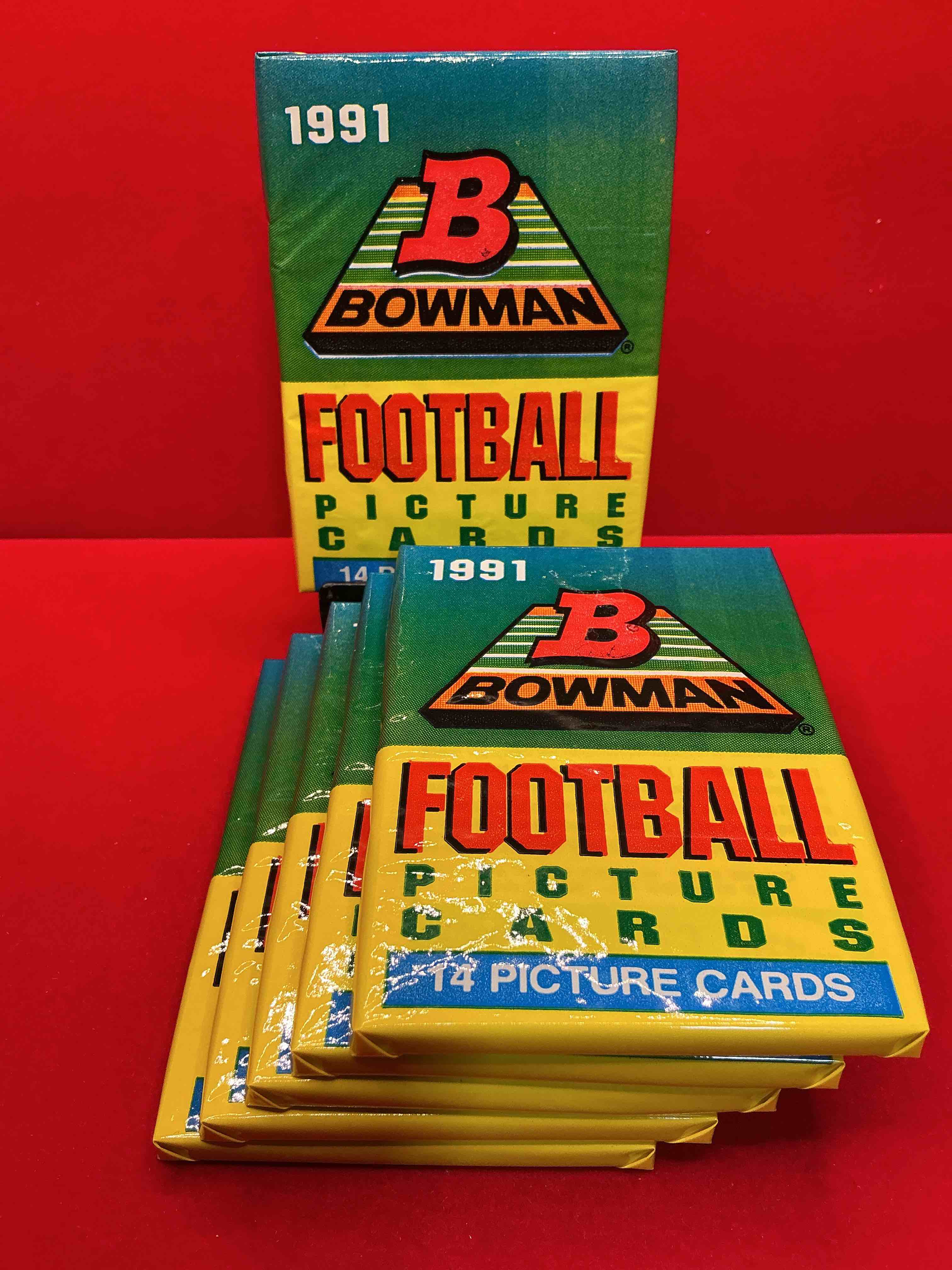 1991 bowman football unopened sports card packs direct from original box! search for valuable emmitt smith cards & other stars! super rare & could have some awesome cards inside!
