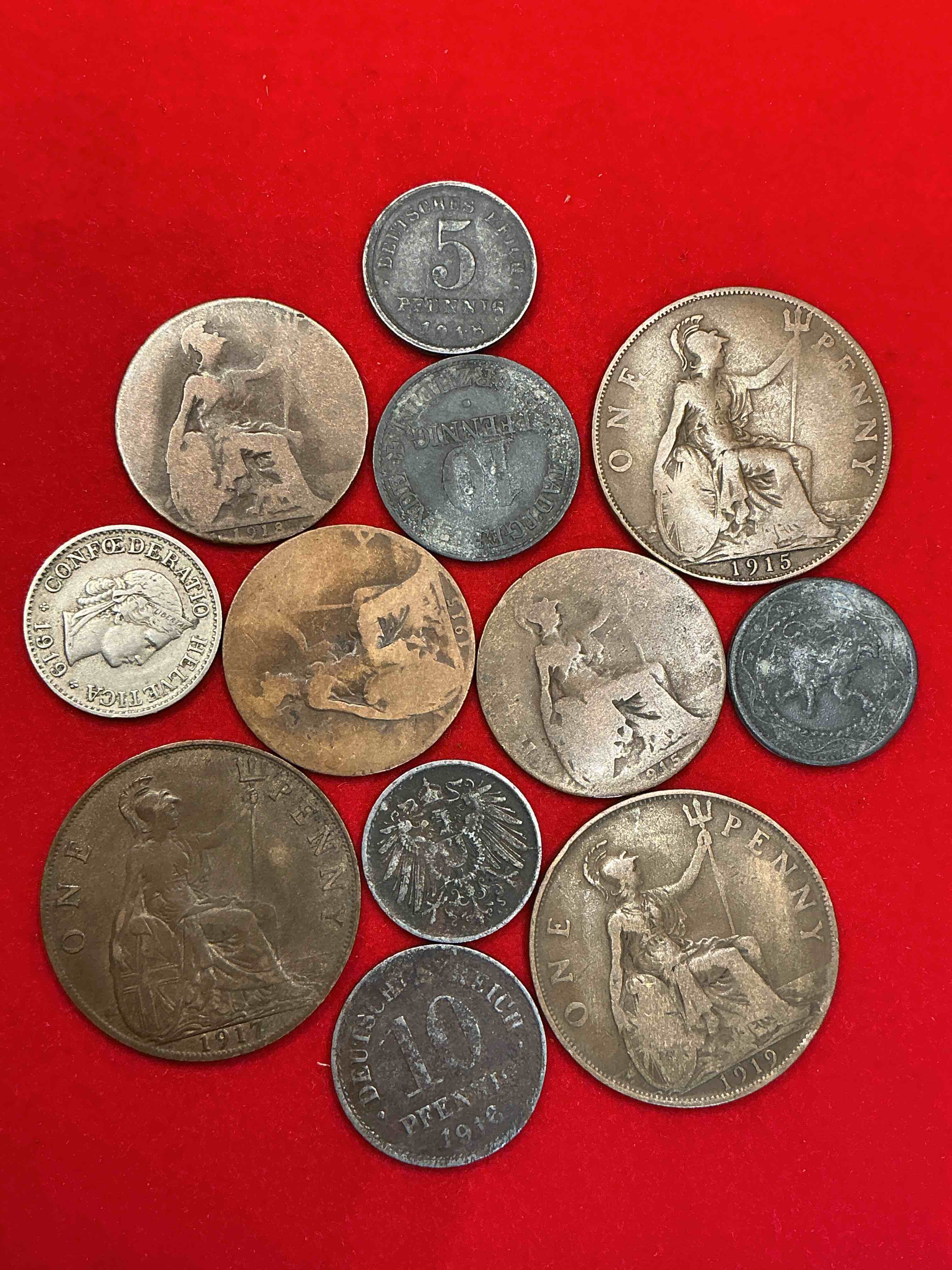 world war one coin collection, rare! wwi buffs rejoice! unique collection of ww1 era coins (1914-1918) from around the world, to include many of the main countries in the world war one theater of war. these coins are exceptional, very old, & seriously hard to collect! a great way to start or add to a coin collection of this era. own some very rare pieces of history with historical significance!