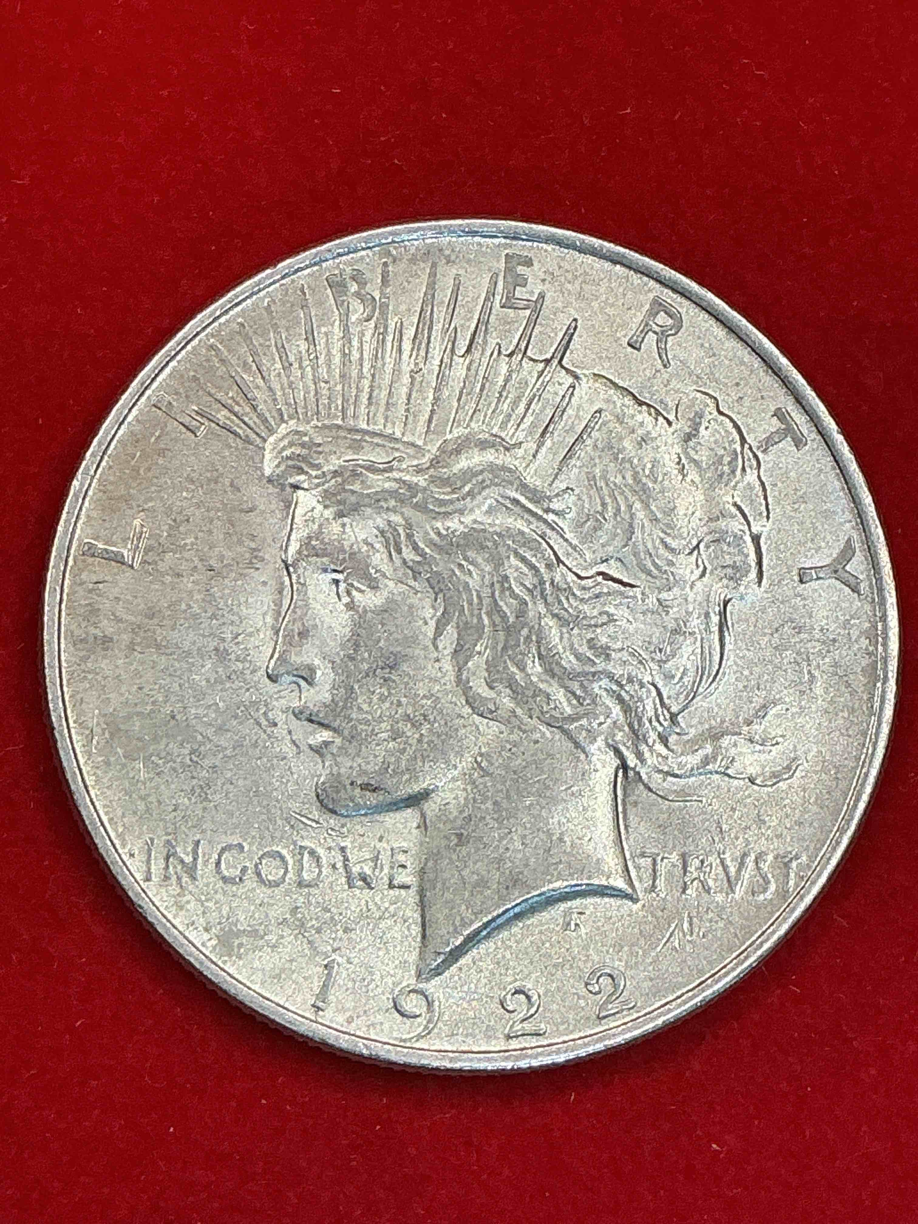 silver peace dollar! one dollar coin from 1922! these one ounce coins are 90% silver & super rare! liberty peace dollars are highly coveted by collectors for their value & beautiful design. add a one ounce liberty peace dollar at 90% silver to your collection! super rare!