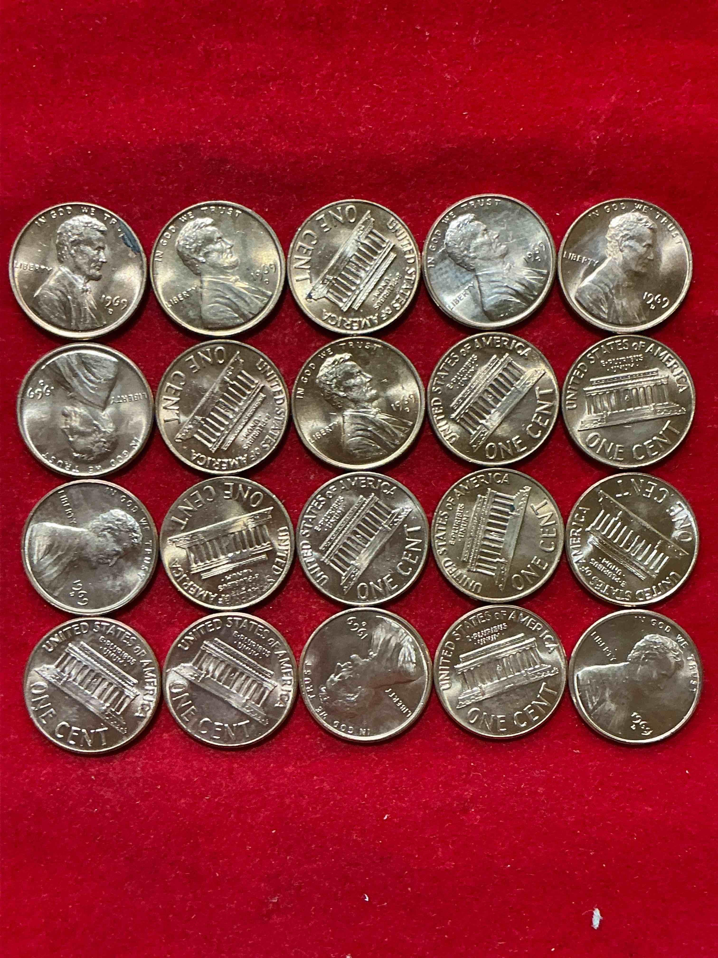 Condition photo showing New/Like New for 1969 moon landing brilliant uncirculated wheat pennies!  direct from original treasury bank rolls, these pennies haven’t seen daylight since 1969!  on july 20, 1969 the world changed forever when america landed on the moon!  own pieces of this era with these gorgeous brilliant uncirculated wheat pennies!  