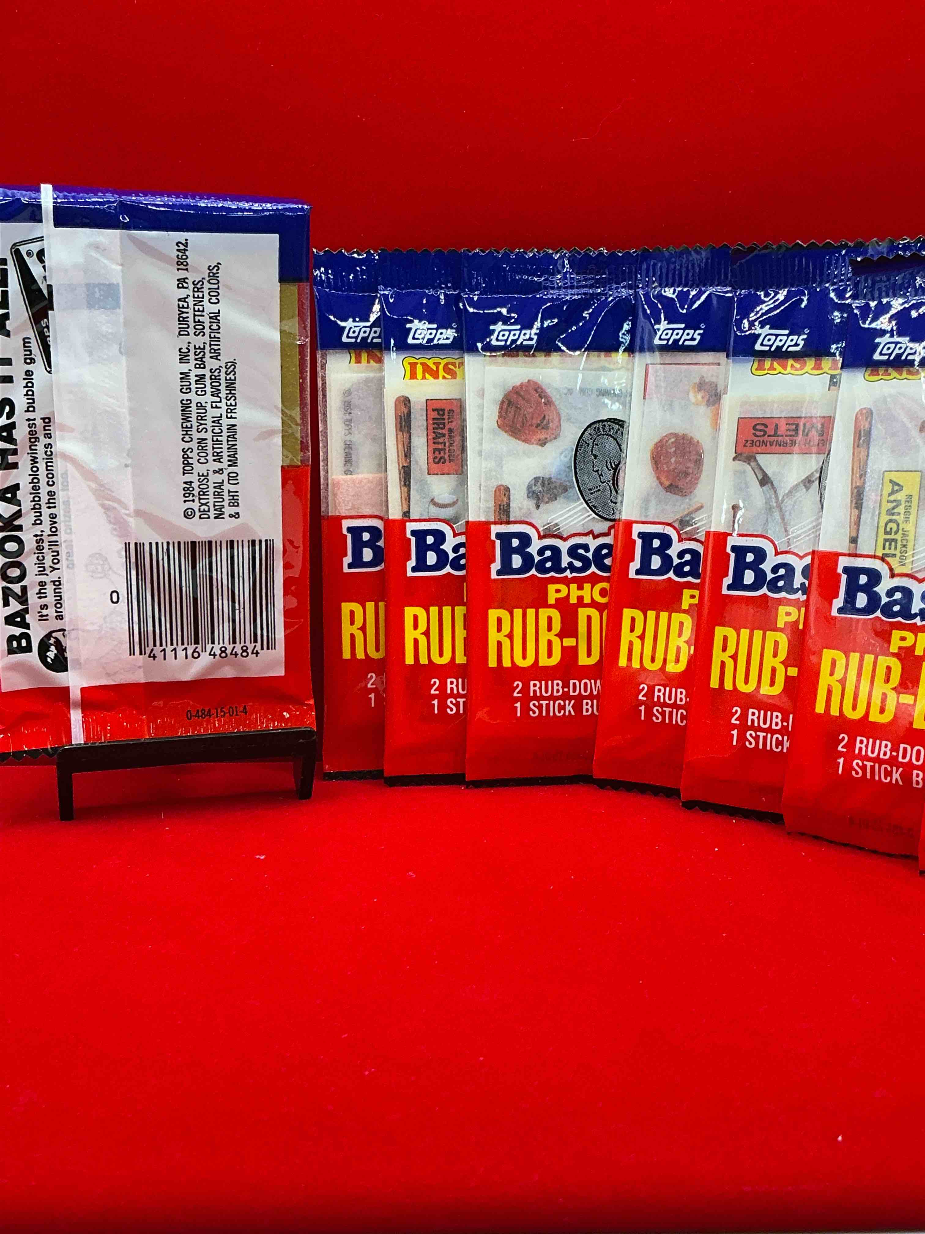 Condition photo showing New/Like New for topps 1984 baseball rub downs! super rare mid 80’s baseball packs! super rare & cool!
