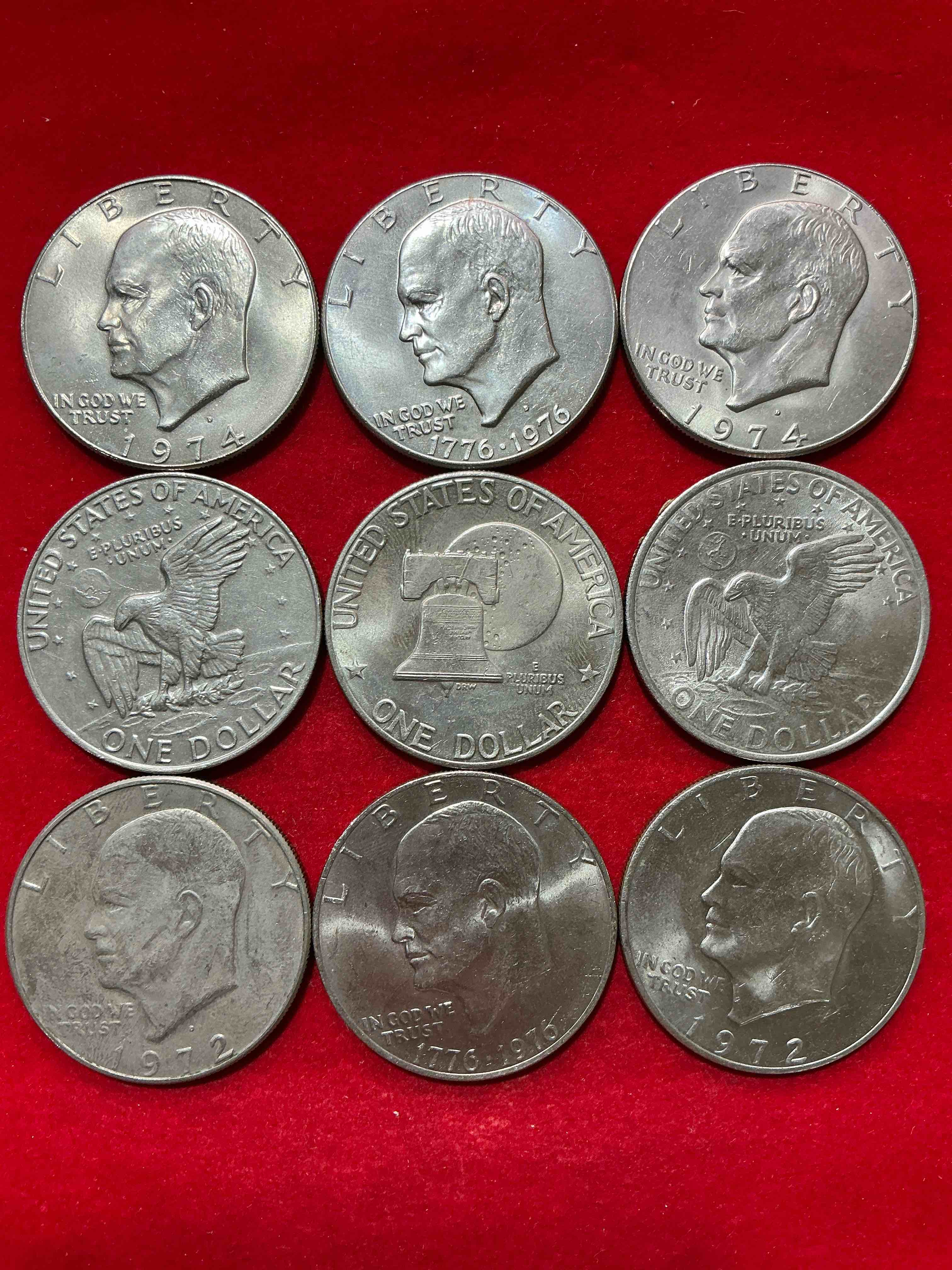 gorgeous eisenhower dollars! here are circulated “ike” dollars! up for auction are ike one dollar coins from different years! awesome ike dollars! even includes rare bicentennial 1976 edition