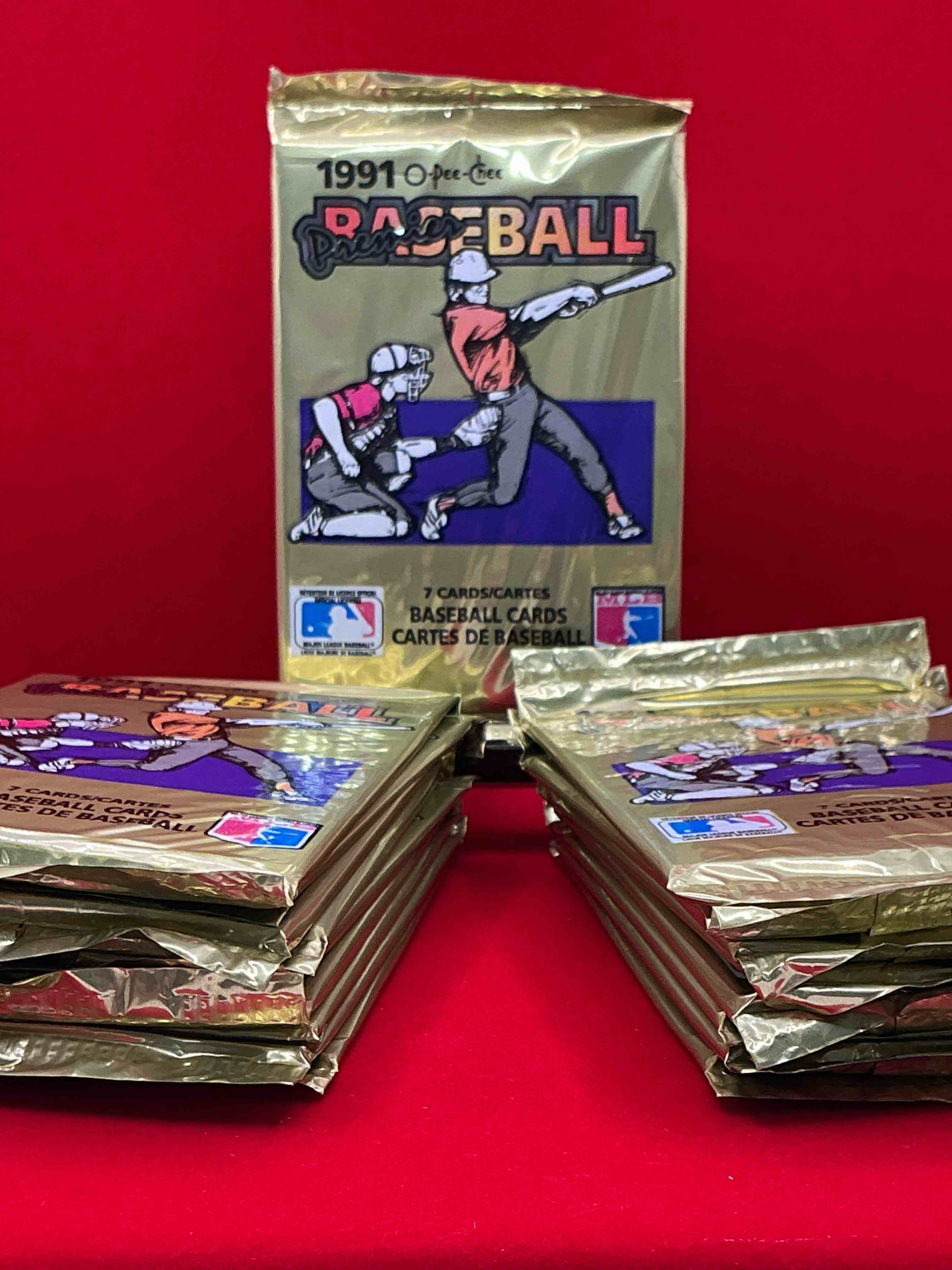 1991 premier baseball o-pee-chee unopened packs, direct from box! rare canadian sports cards with the chance for some great cards inside! baseball extravaganza!