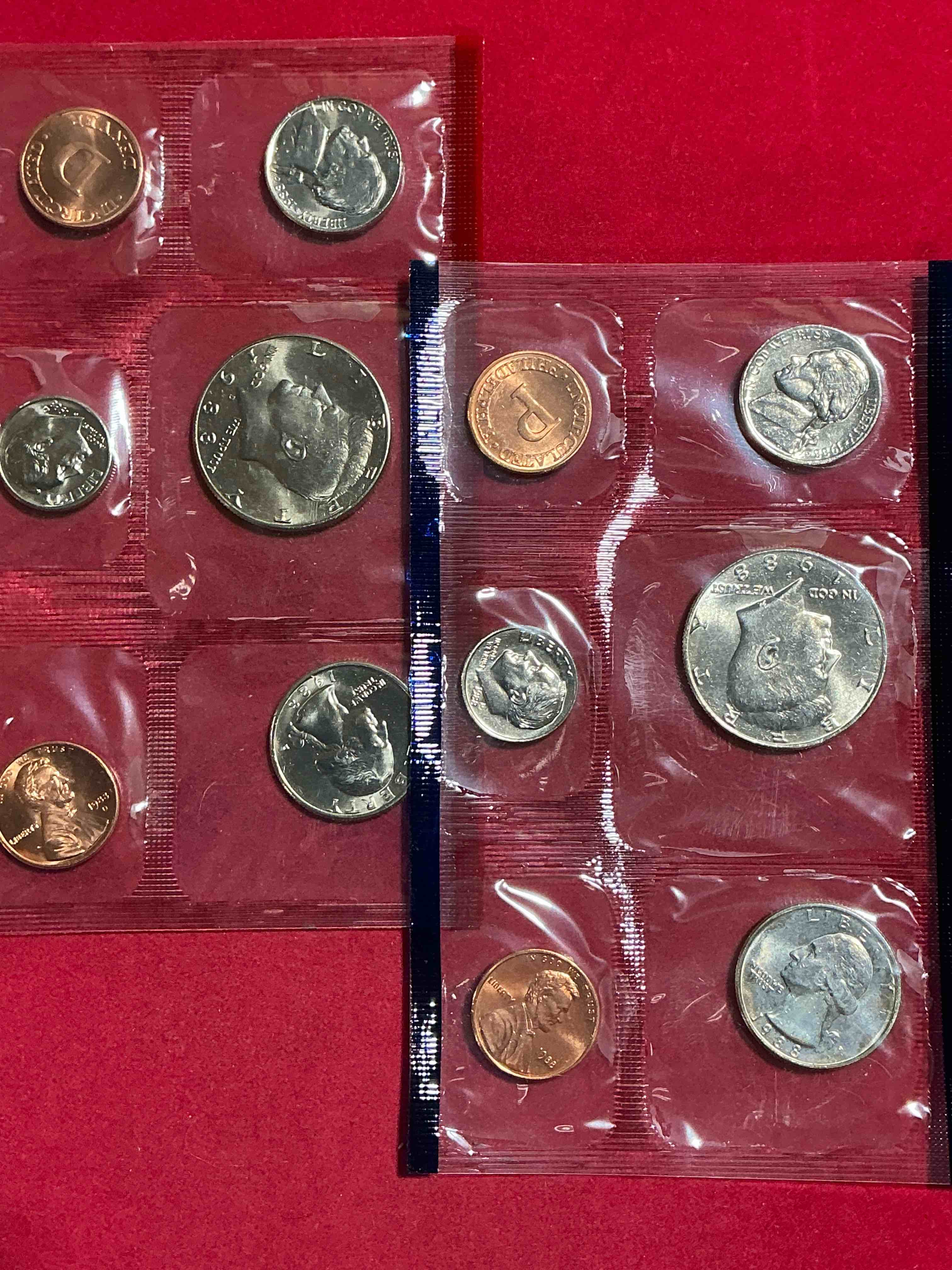 1988 uncirculated philadelphia & denver 12 coin mint combo! these beautiful, uncirculated coins are rare pieces of history! 1988 dimes, pennies half dollars, nickels & quarters!