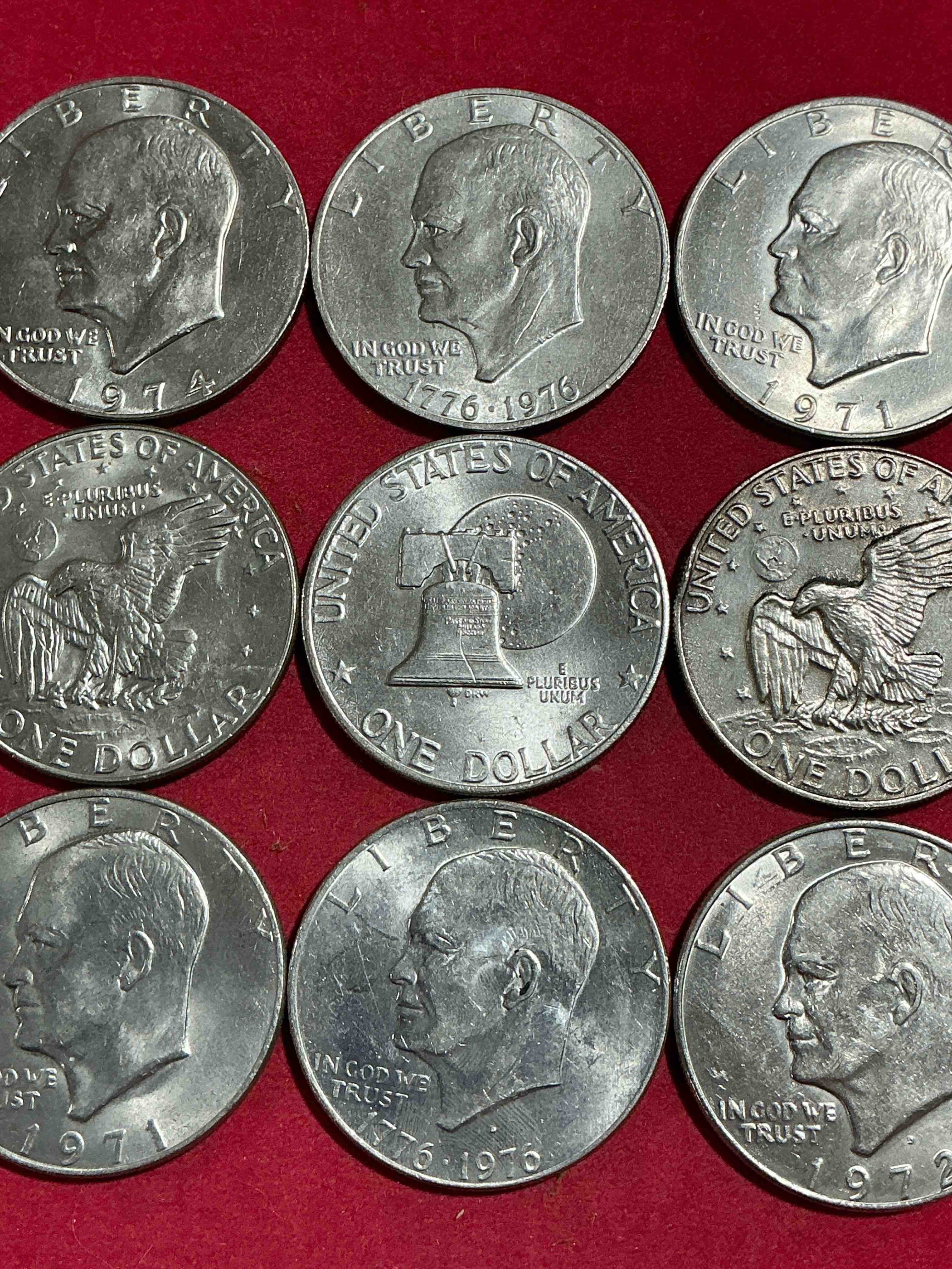 gorgeous eisenhower dollars! here are circulated “ike” dollars! up for auction are ike one dollar coins from different years! awesome ike dollars! even includes rare bicentennial 1976 edition