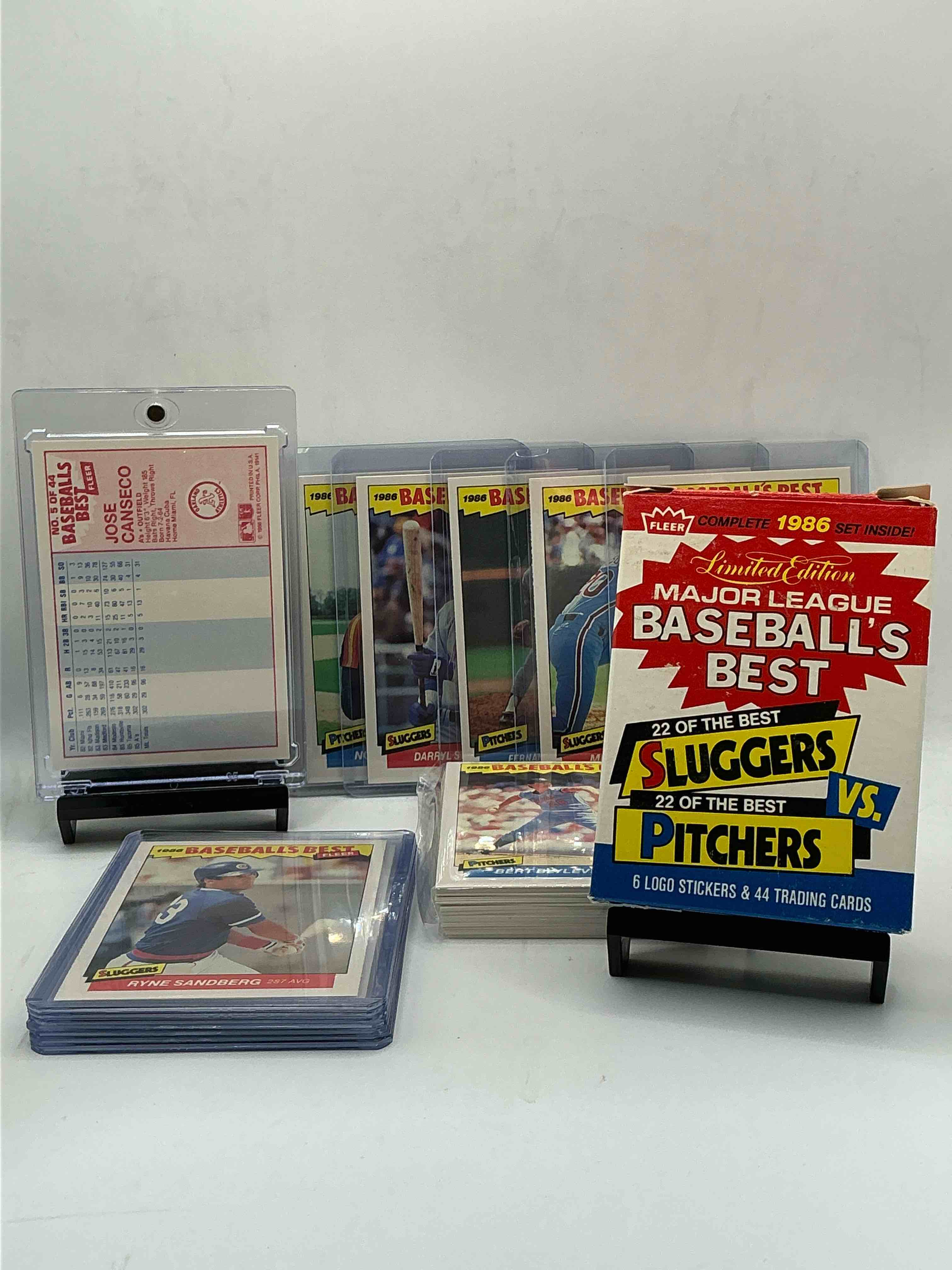 Condition photo showing New/Like New for (set of 50) limited edition fleer major league baseball sluggers vs pitchers set! complete 1986 set inside! wow! unopened! fleer complete wade boggs, george brett, tony gwynn, jose canseco & more!