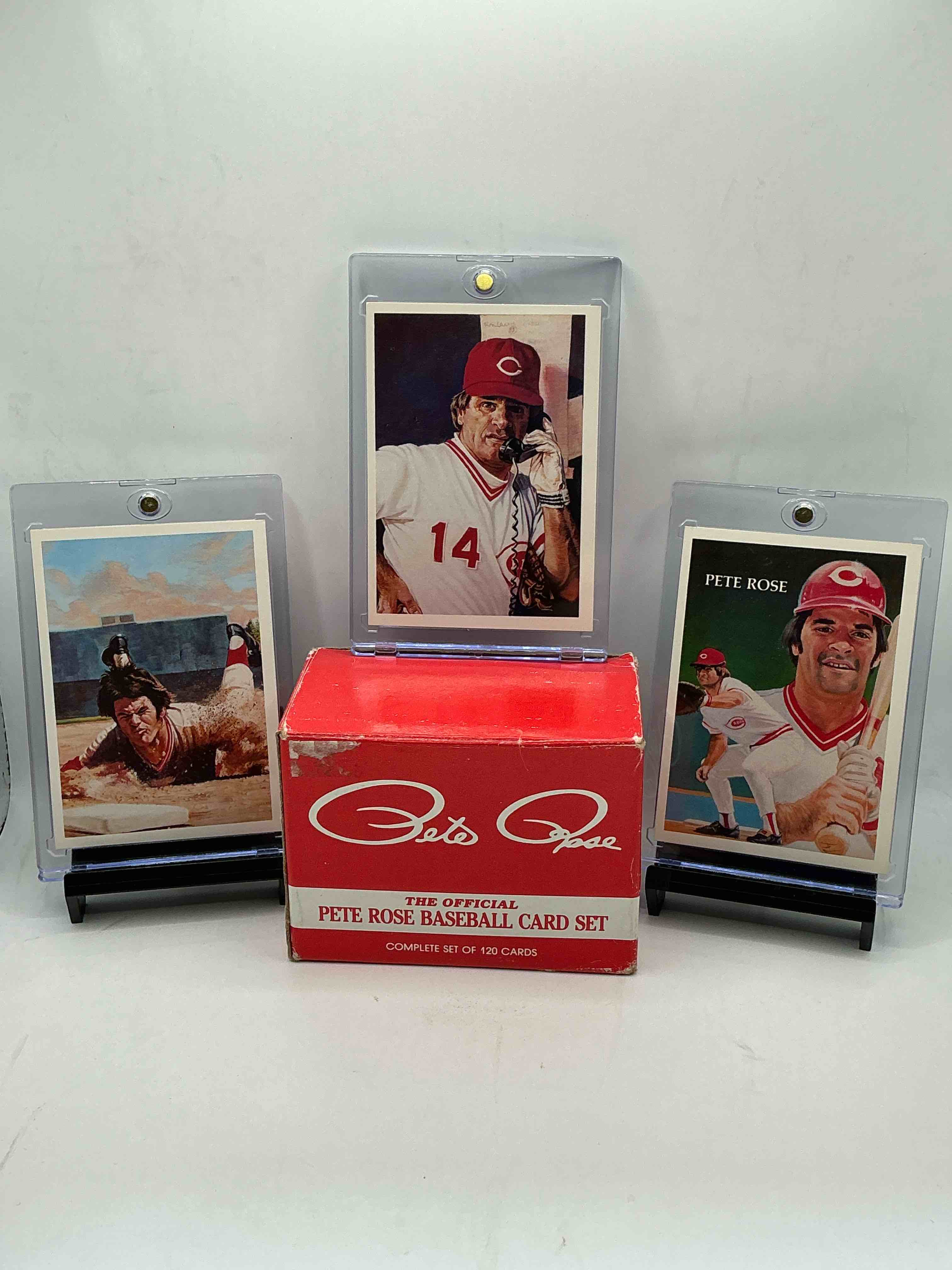 rare pete rose 1985 wow! ultra rare, authentic, official mlb pete rose baseball cards, complete 120 card set with original box! bid is per card. your chance to own very rare, original pete rose memorabilia from 1985!