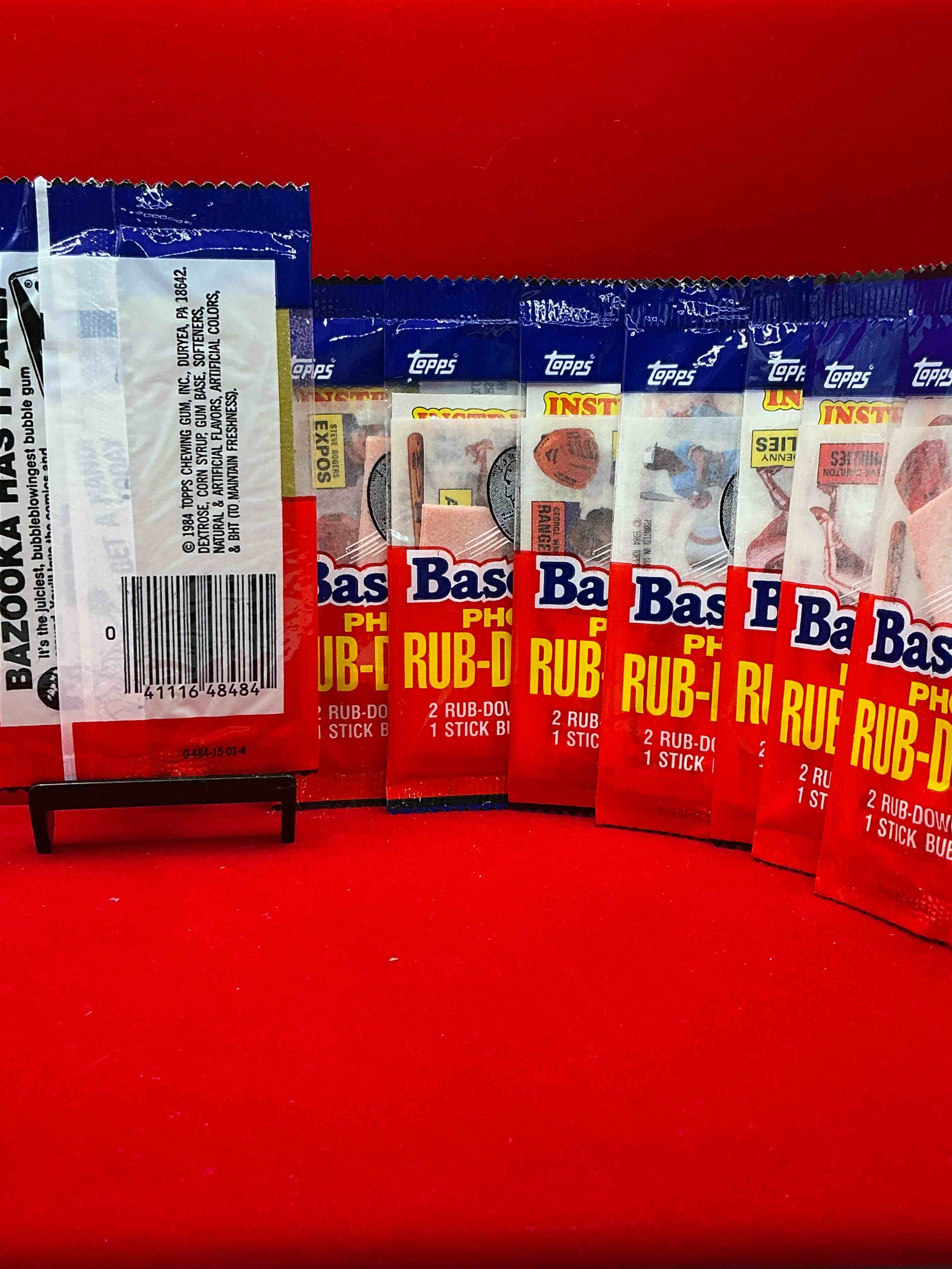 Condition photo showing New/Like New for topps 1984 baseball rub downs! super rare mid 80’s baseball packs! super rare & cool!