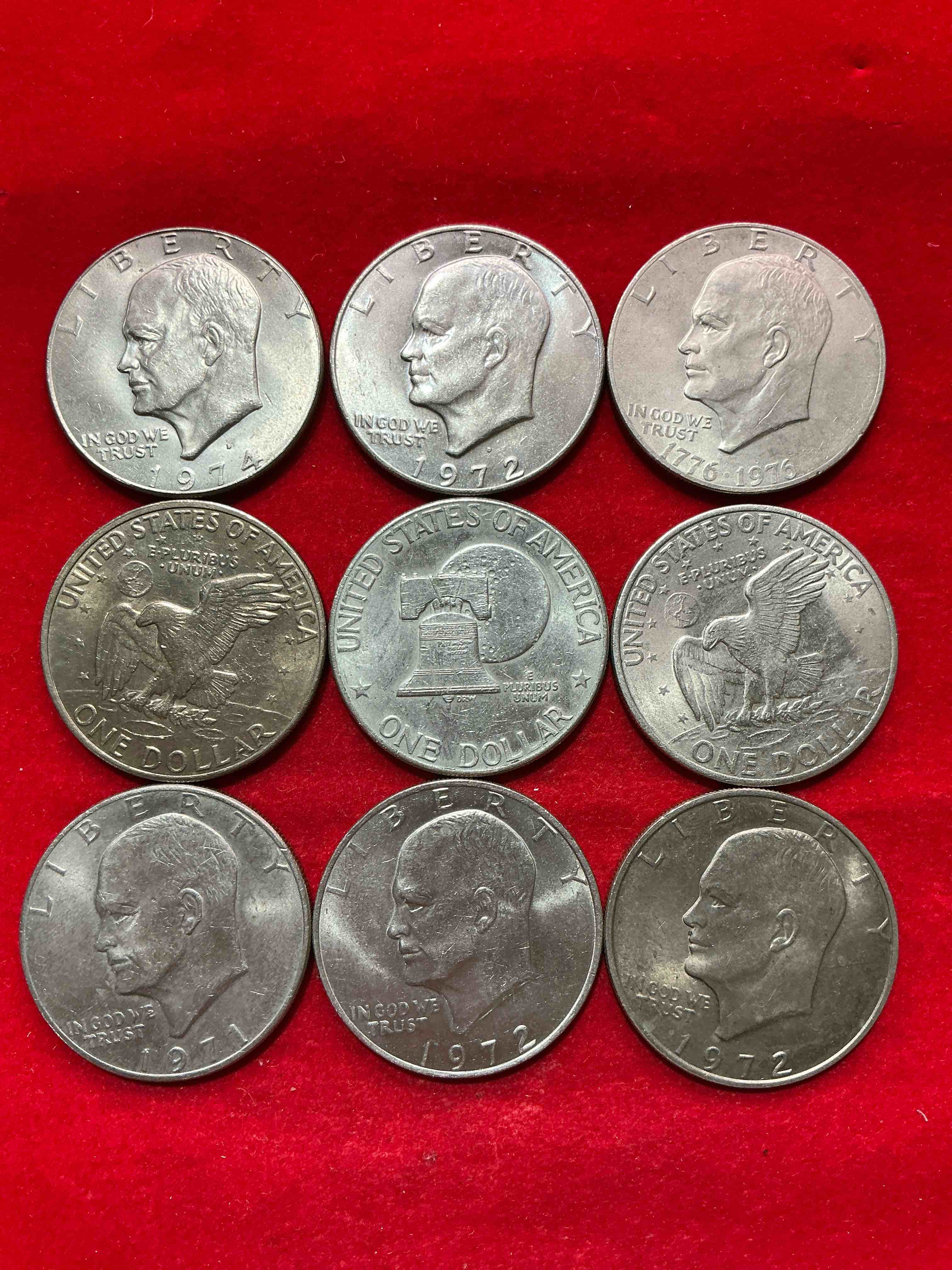 gorgeous eisenhower dollars! here are circulated “ike” dollars! up for auction are ike one dollar coins from different years! awesome ike dollars! even includes rare bicentennial 1976 edition
