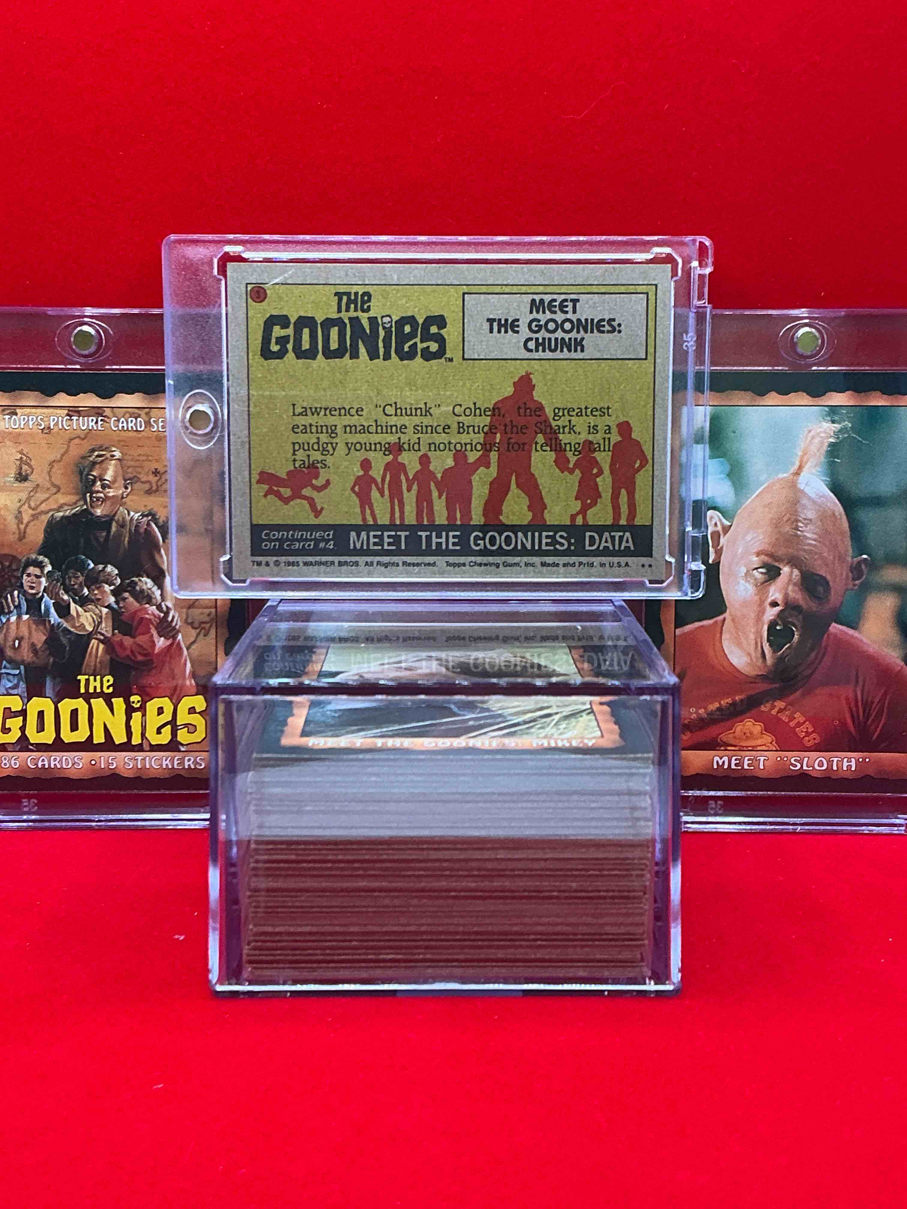 Condition photo showing New/Like New for 1985 goonies wow! complete, original & authentic “goonies” movie trading card collection, all 86 cards included complete! excellent condition! this set is a serious pop culture collectible, ultra rare complete & in this great condition! your chance to own a little “piece of the 80’s” & have some collectible fun with chunk, sloth & the rest of the gang!
