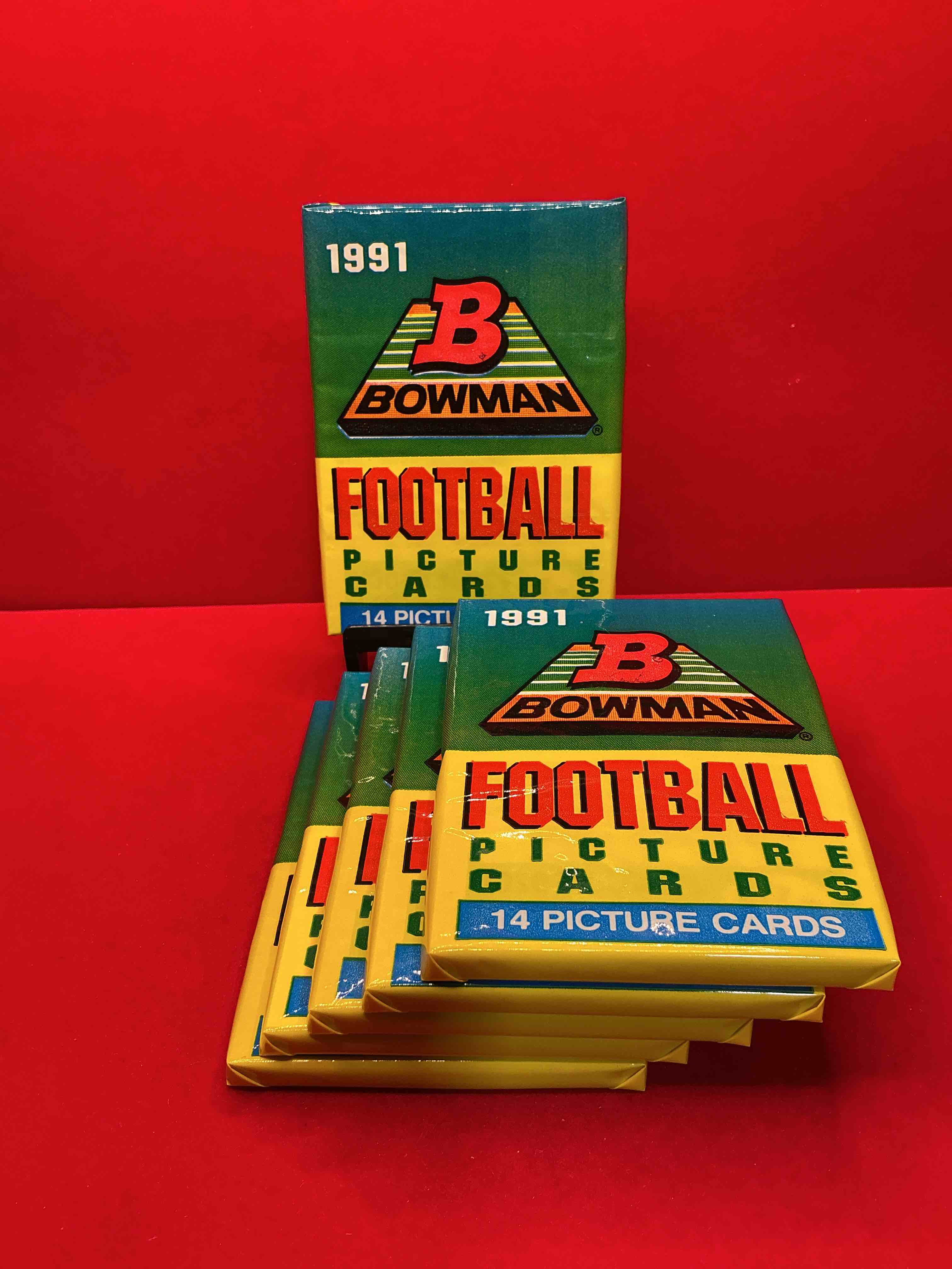 1991 bowman football unopened sports card packs direct from original box! search for valuable emmitt smith cards & other stars! super rare & could have some awesome cards inside!