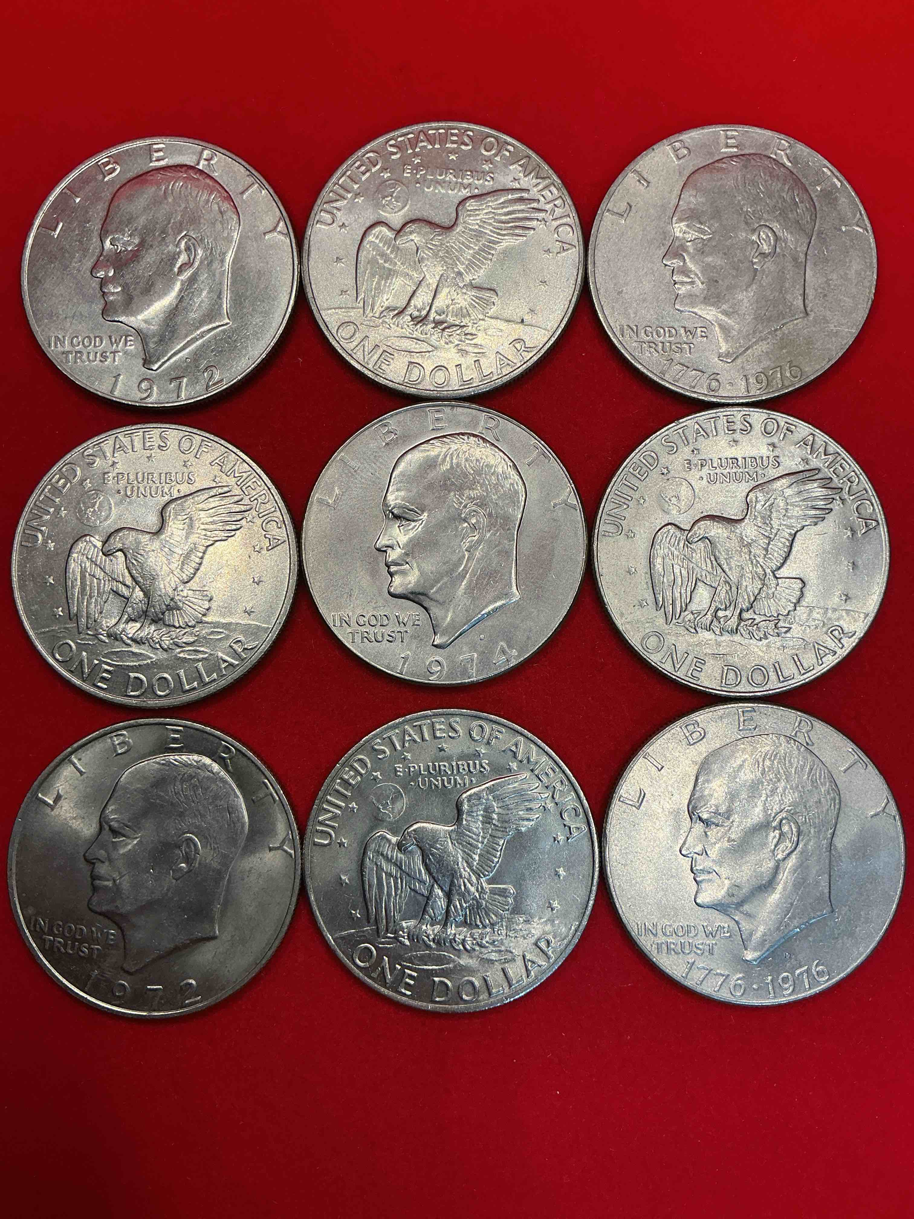 gorgeous eisenhower dollars! here are circulated “ike” dollars! up for auction are ike one dollar coins from different years! awesome ike dollars! even includes rare bicentennial 1976 edition
