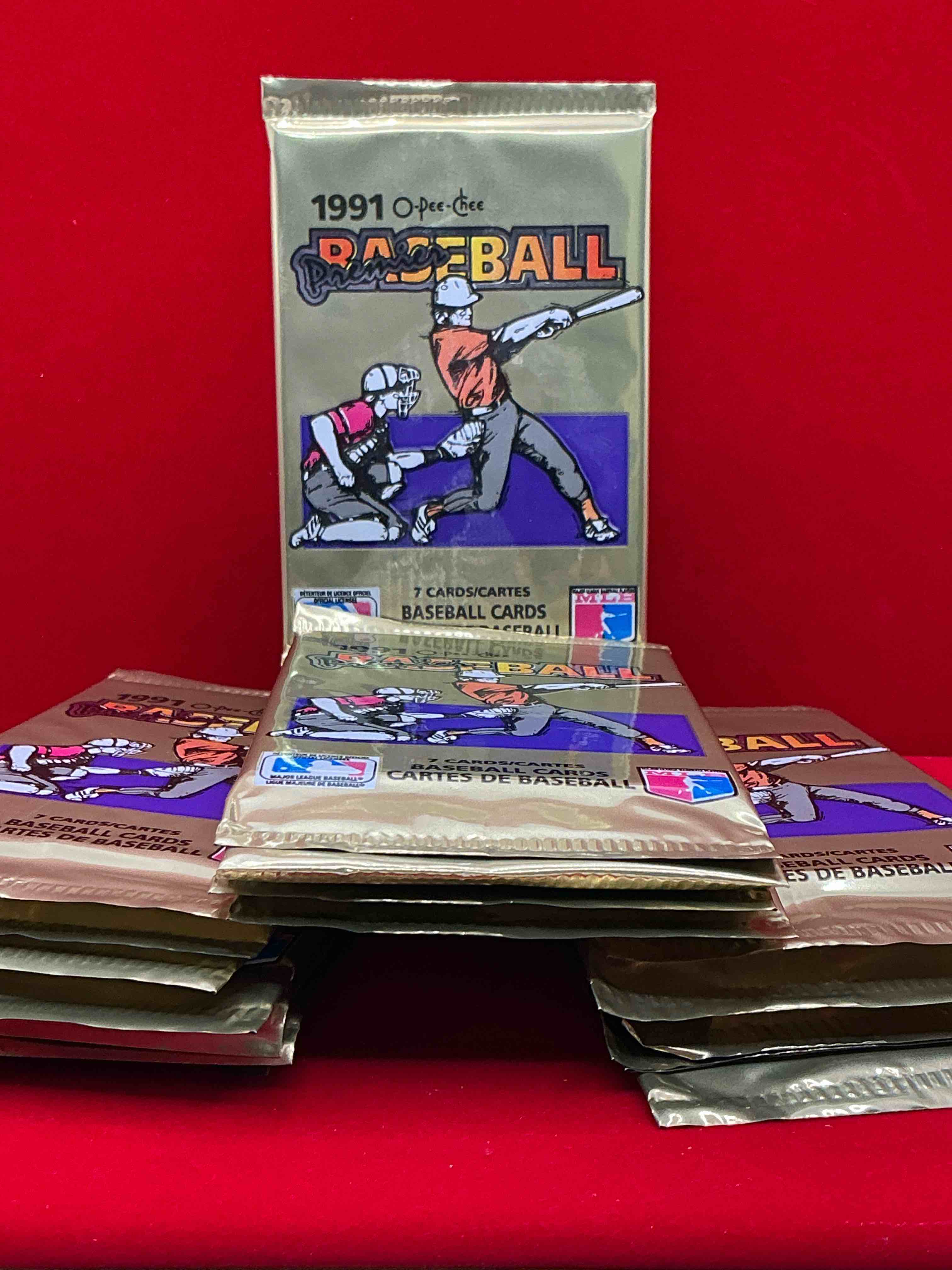 1991 premier baseball o-pee-chee unopened packs, direct from box! rare canadian sports cards with the chance for some great cards inside! baseball extravaganza!
