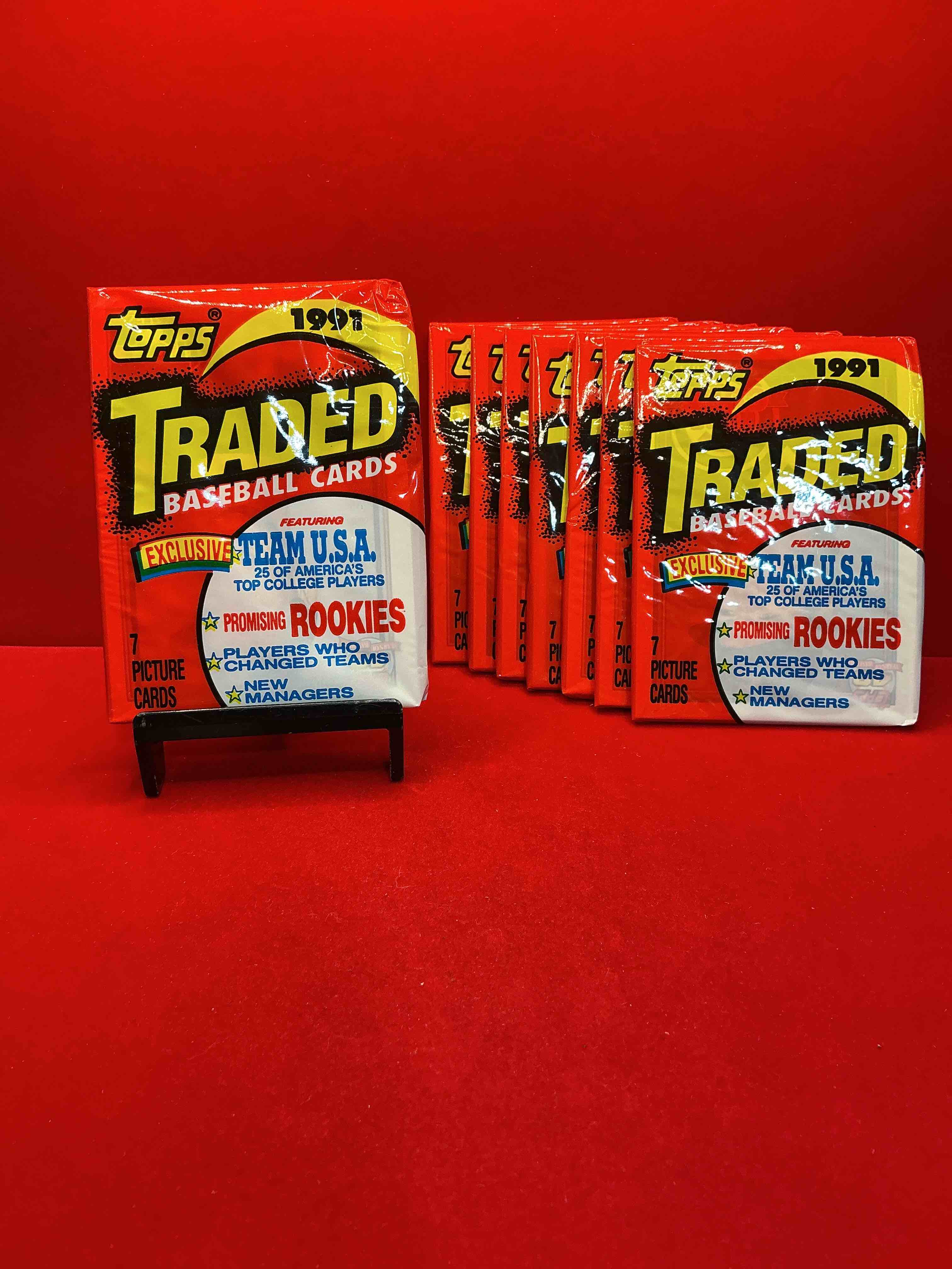 1991 topps traded baseball card unopened packs, straight from box! search for ken griffey jr cards, bo jackson cards & other 80s & 90s stars! perfect baseball packs!