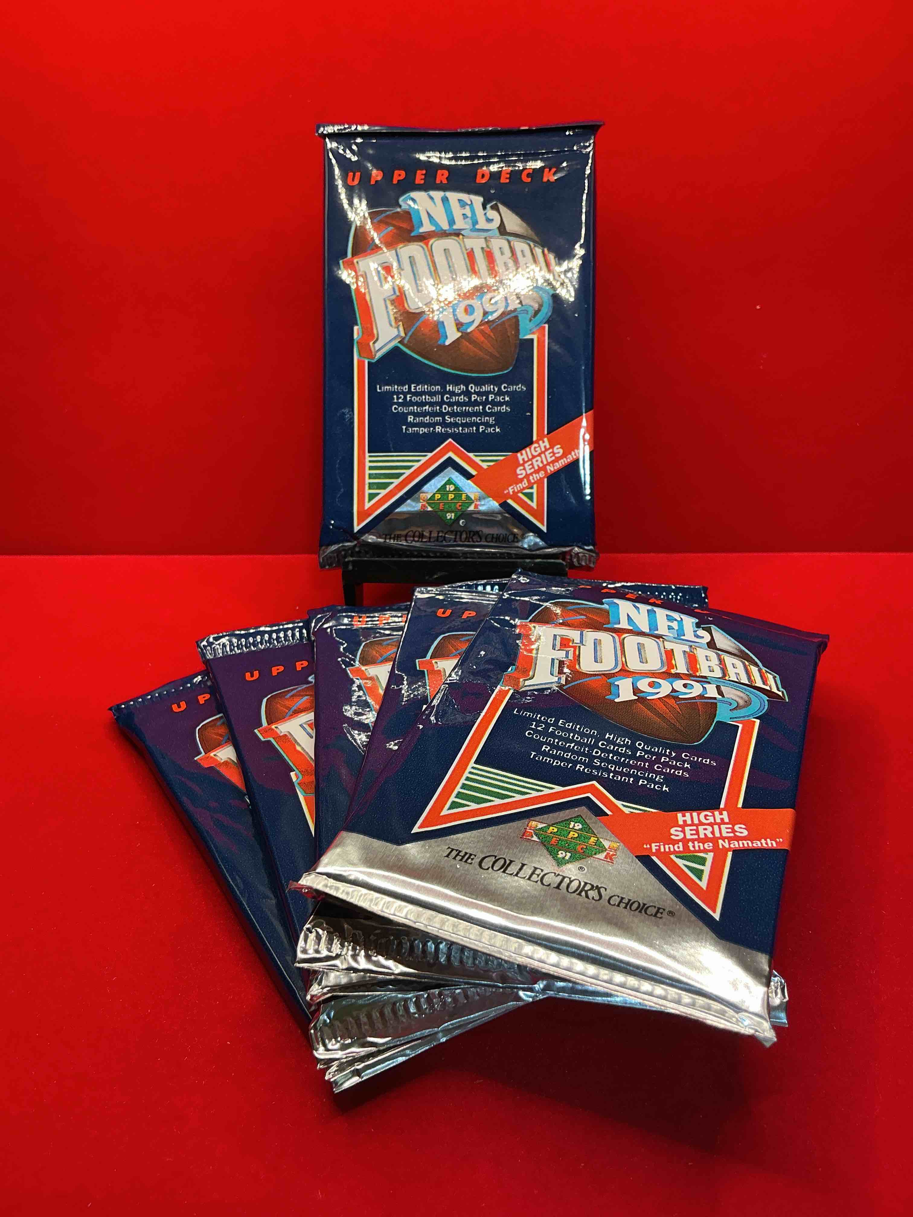 rare & vintage! 1991 upper deck high series edition unopened nfl football packs! direct from original box! brett favre rookie year! search for brett favre rookie & other 80s stars!