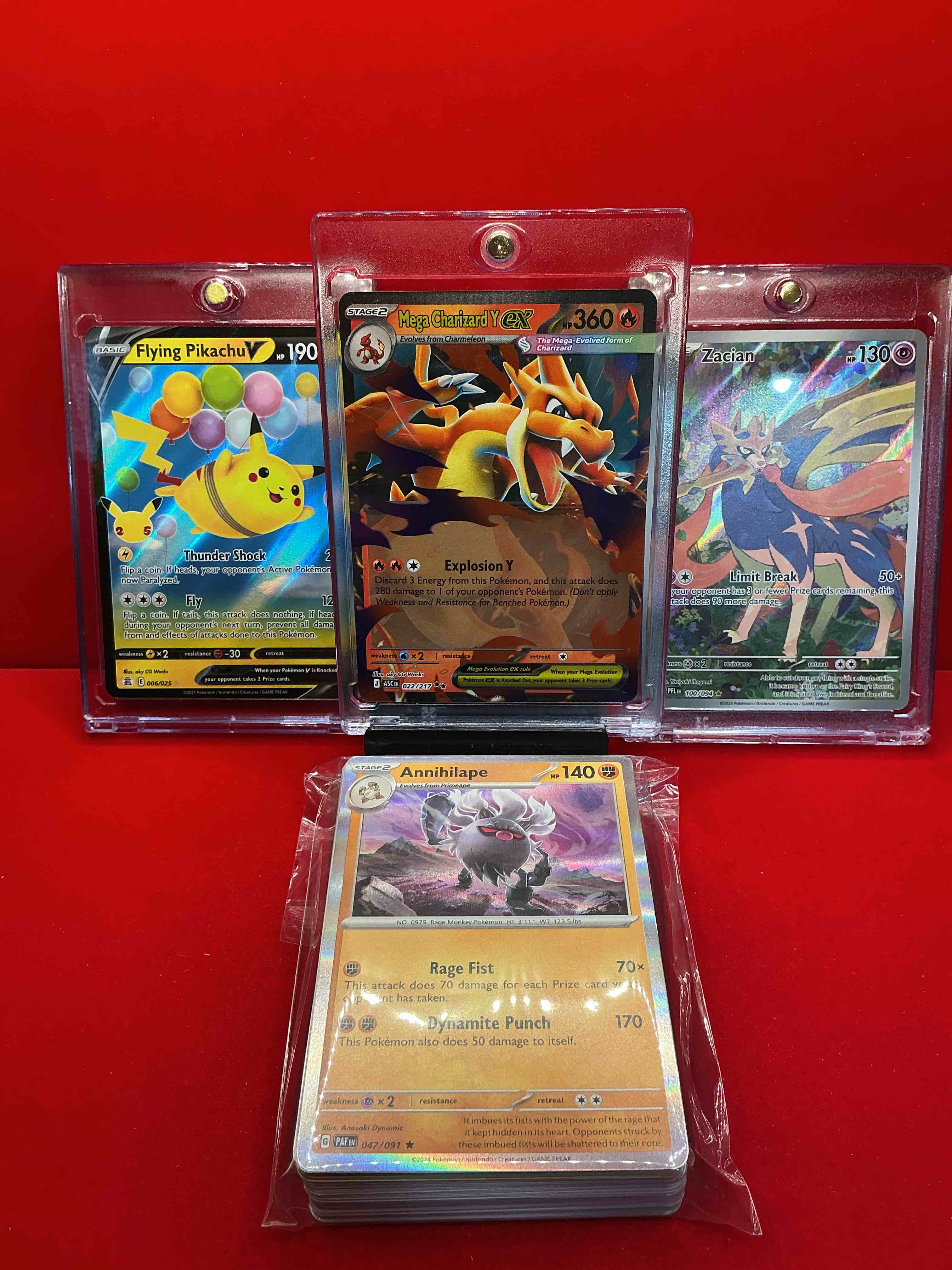 Pokémon! Wow! Mega Charizard Y EX! Zacian(Full Art!), Flying Pikachu V! Along With 50 Other Pokémon Heroes, Holos, Legends & Commons- Including Holographic Cards, Stage 2 Cards, Holos In All Forms & More! Also Includes 36 Non Holo Common/ Uncommon Basic & First Stage Cards Trainers & Energy Too! Perfect Set For Collectors & Enthusiasts!