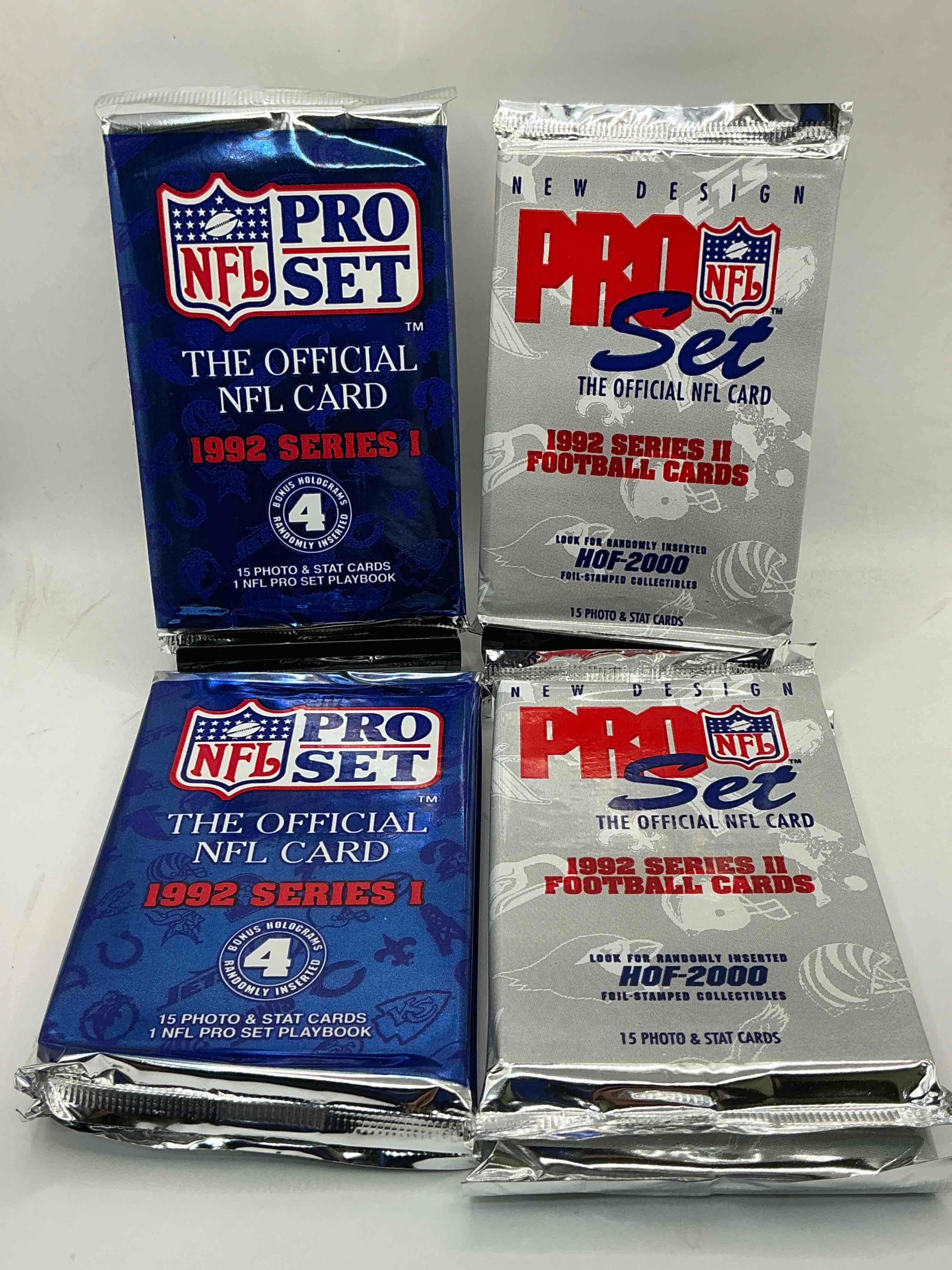 nfl pro set! wow! 1992 series i & ii football cards! possible rice, montana, elway, sanders, jackson & more! search for limited edition randomly inserted hof 2000 stamped collectibles!
