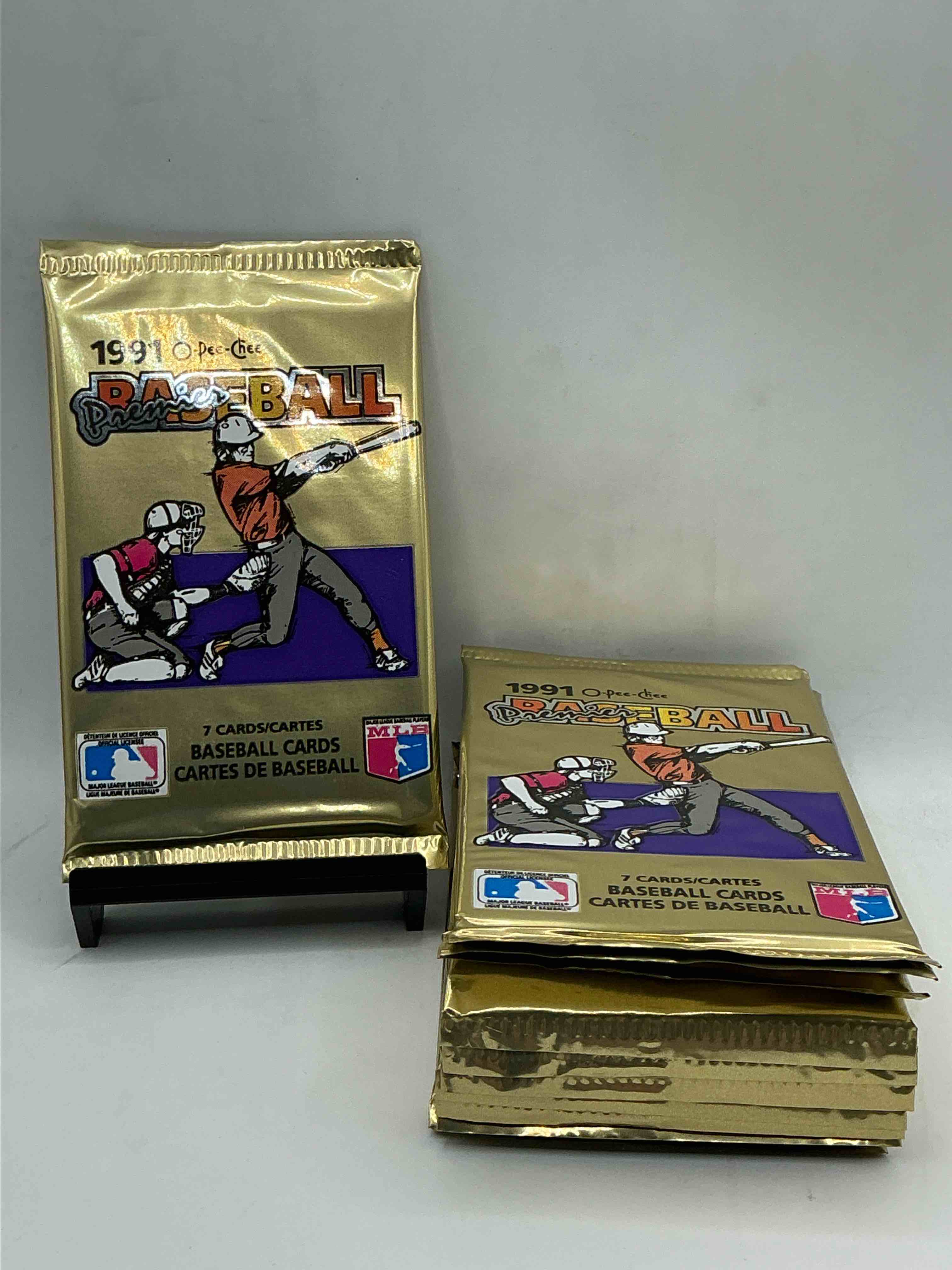 1991 premier baseball o-pee-chee unopened packs, direct from box! rare canadian sports cards with the chance for some great cards inside! baseball extravaganza!
