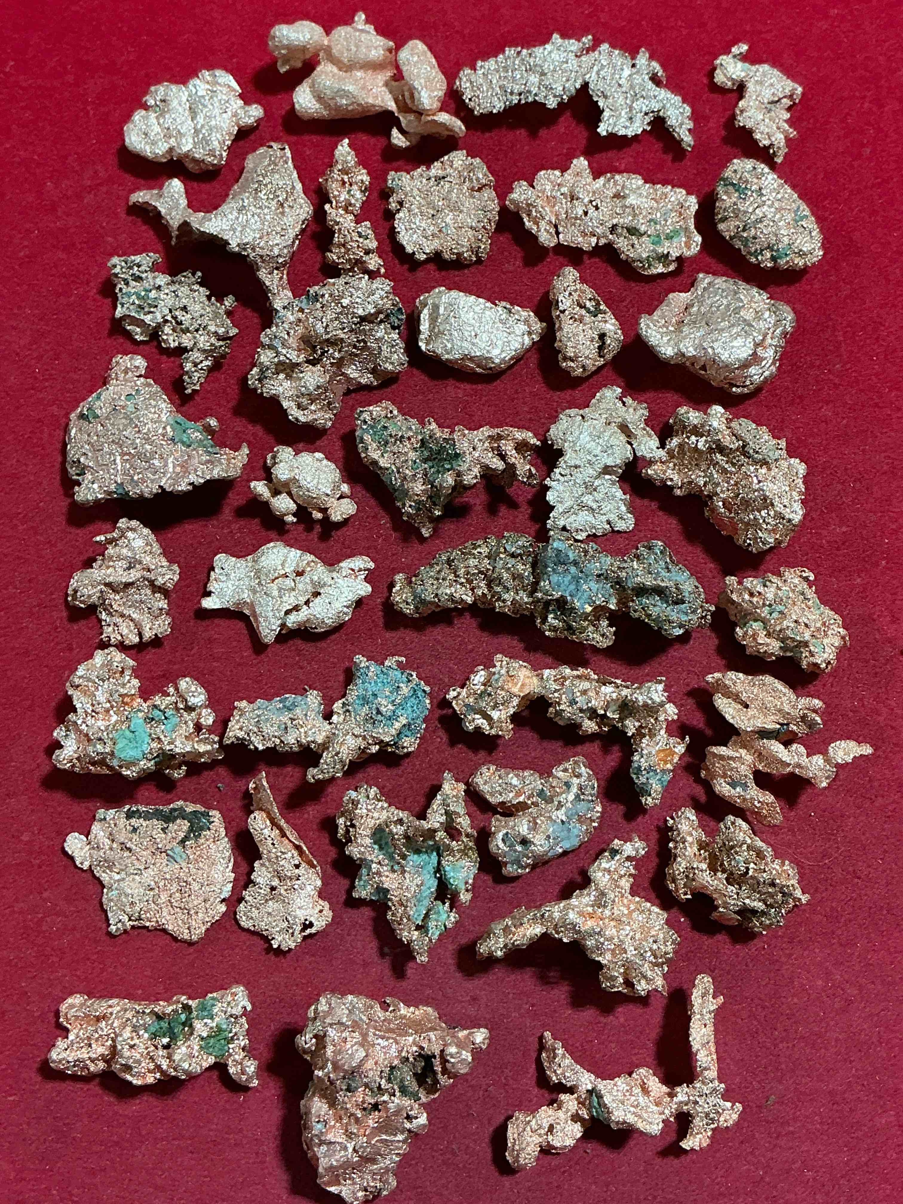 copper wow! large native michigan raw copper nuggets, straight from michigan copper mine! rare in unrefined form, each one unique! almost impossible to find! total weight of nuggets approx 1/2 pound!