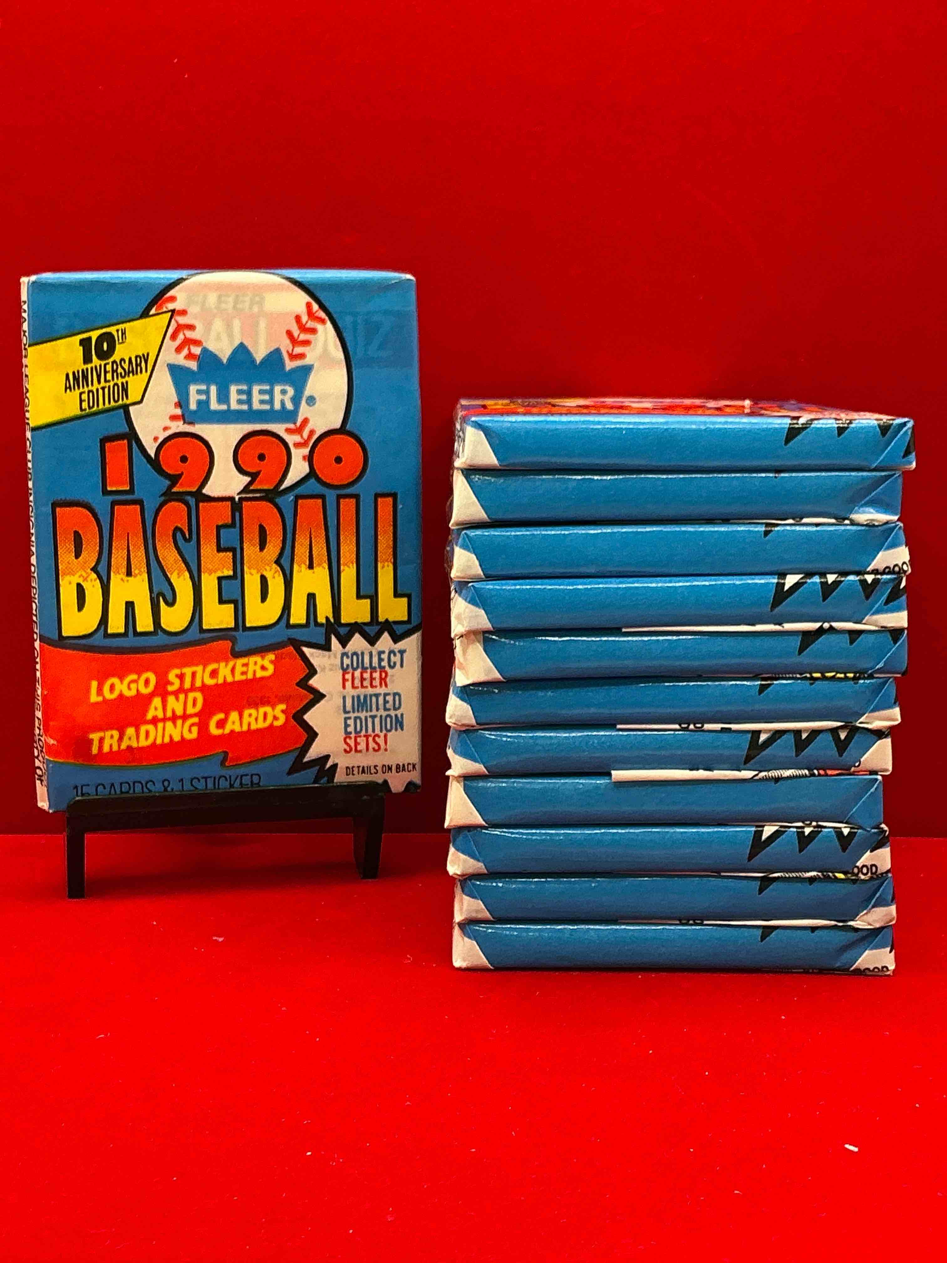 vintage baseball! awesome 1990 fleer baseball unopened sports card wax packs!direct from original box! search for valuable collectible ken griffey jr cards!
