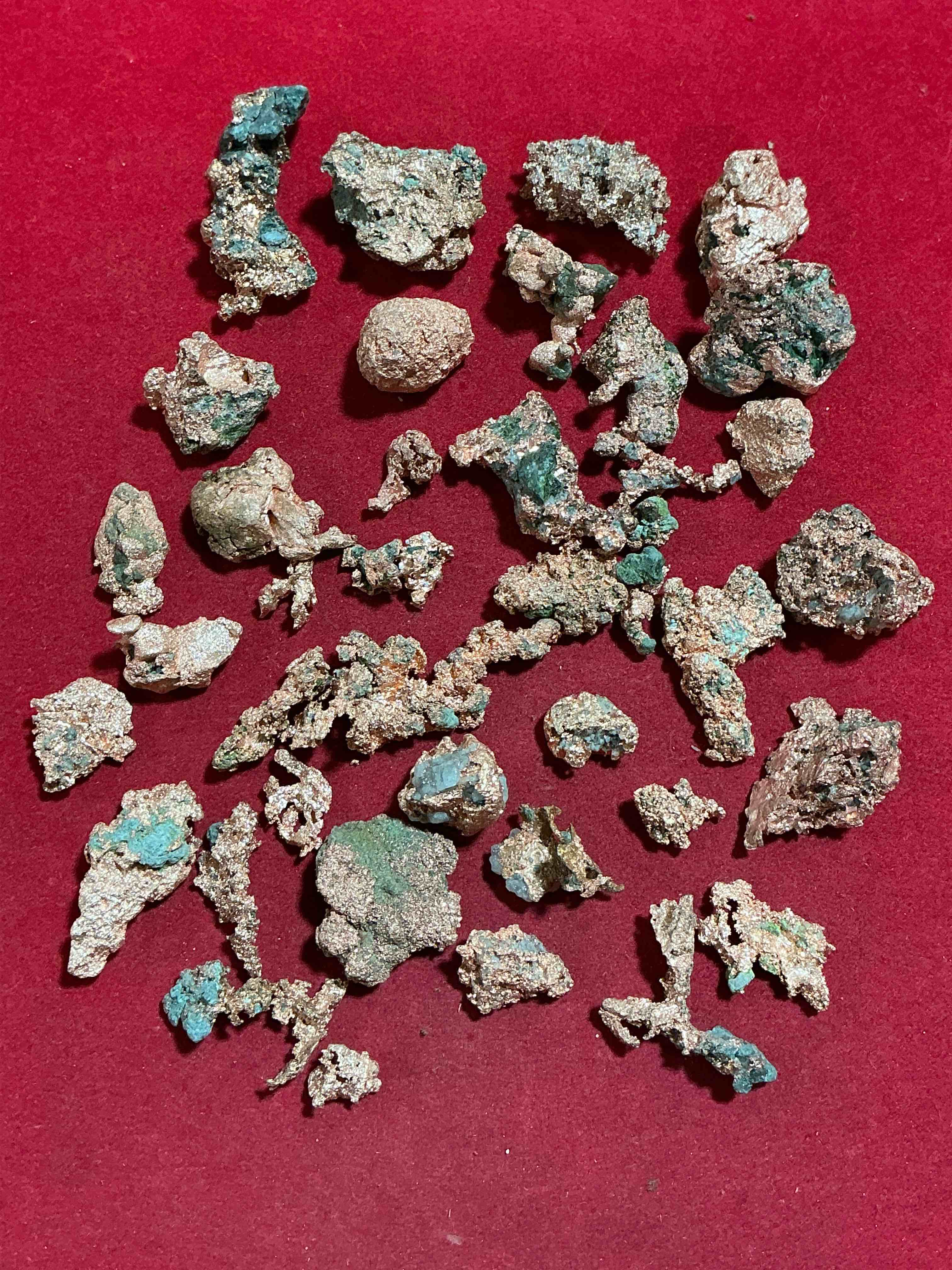 copper wow! large native michigan raw copper nuggets, straight from michigan copper mine! rare in unrefined form, each one unique! almost impossible to find! total weight of nuggets approx 1/2 pound!