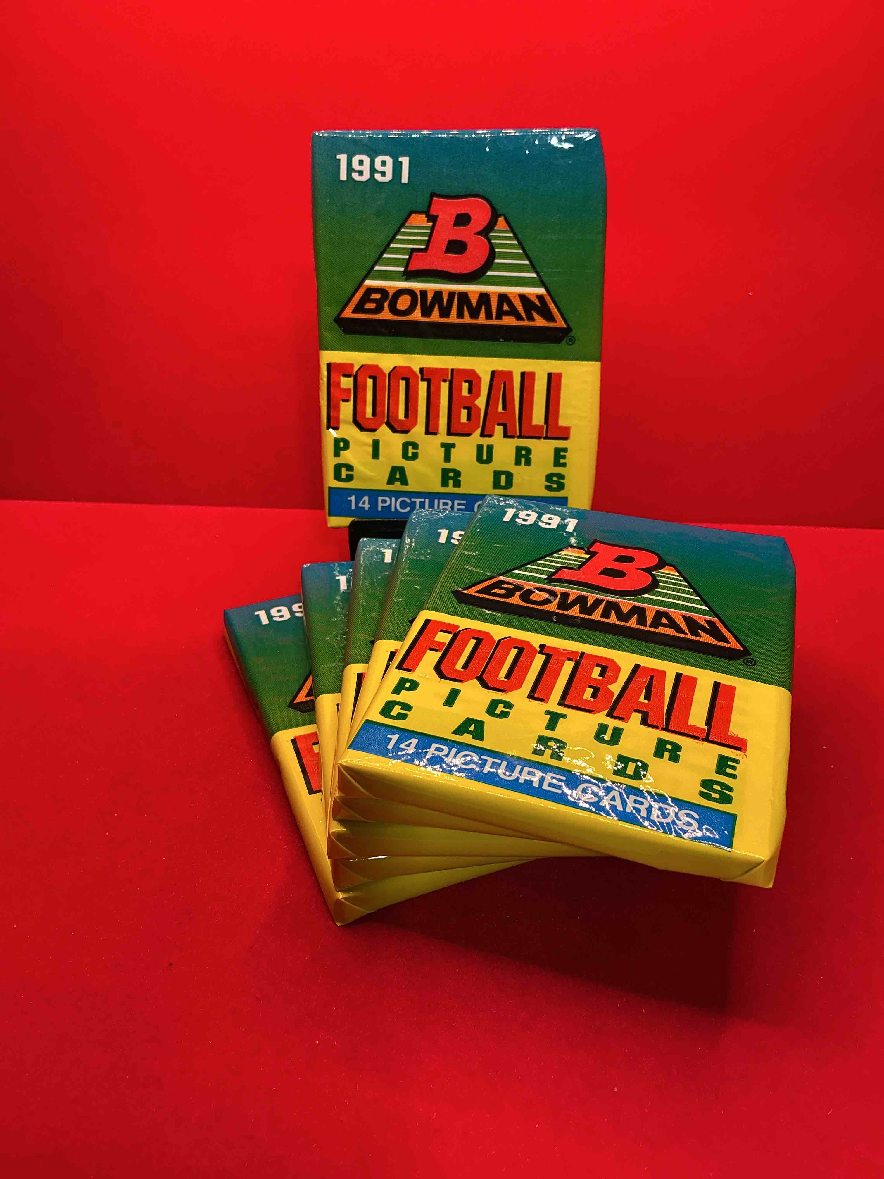 1991 bowman football unopened sports card packs direct from original box! search for valuable emmitt smith cards & other stars! super rare & could have some awesome cards inside!