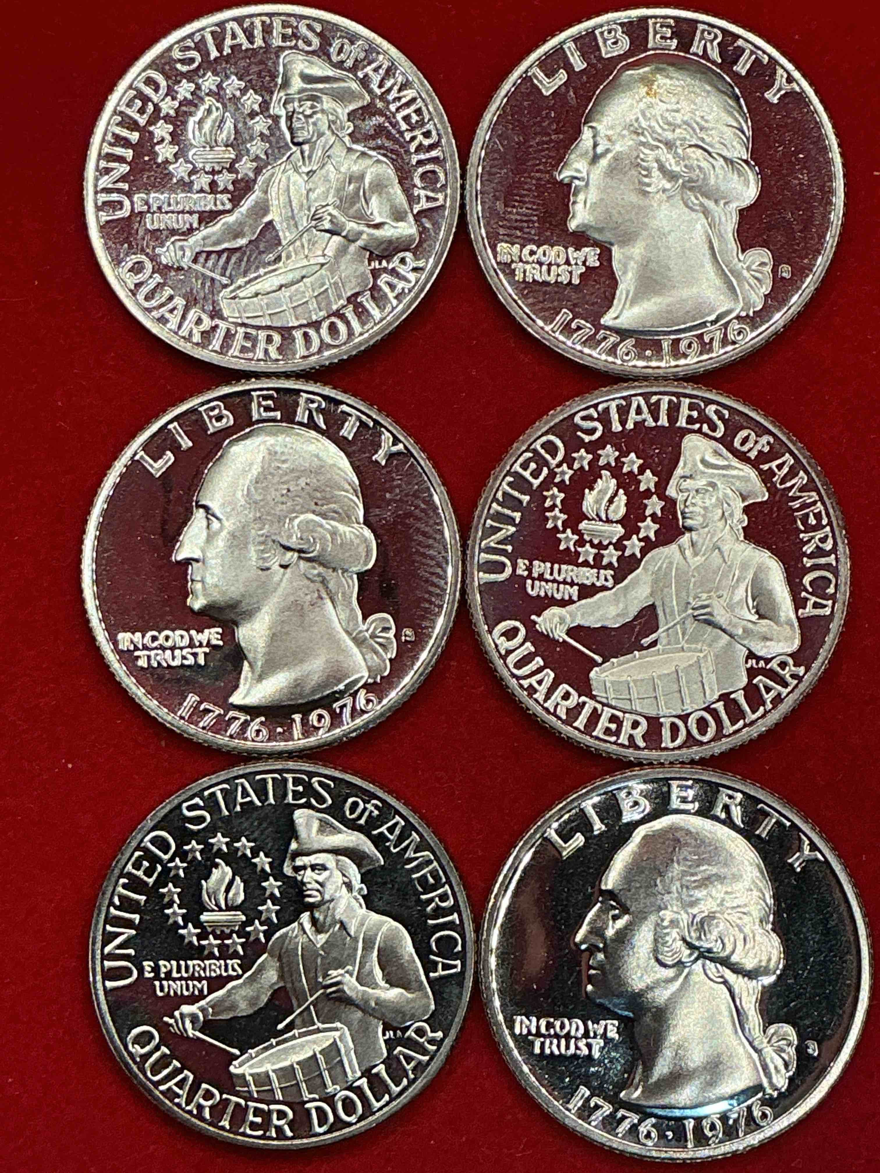 1976 mint condition proof quarters! rare! ultra cool bicentennial edition quarters, celebrating america’s 200th anniversary… 250 coming up! brilliant quarters!