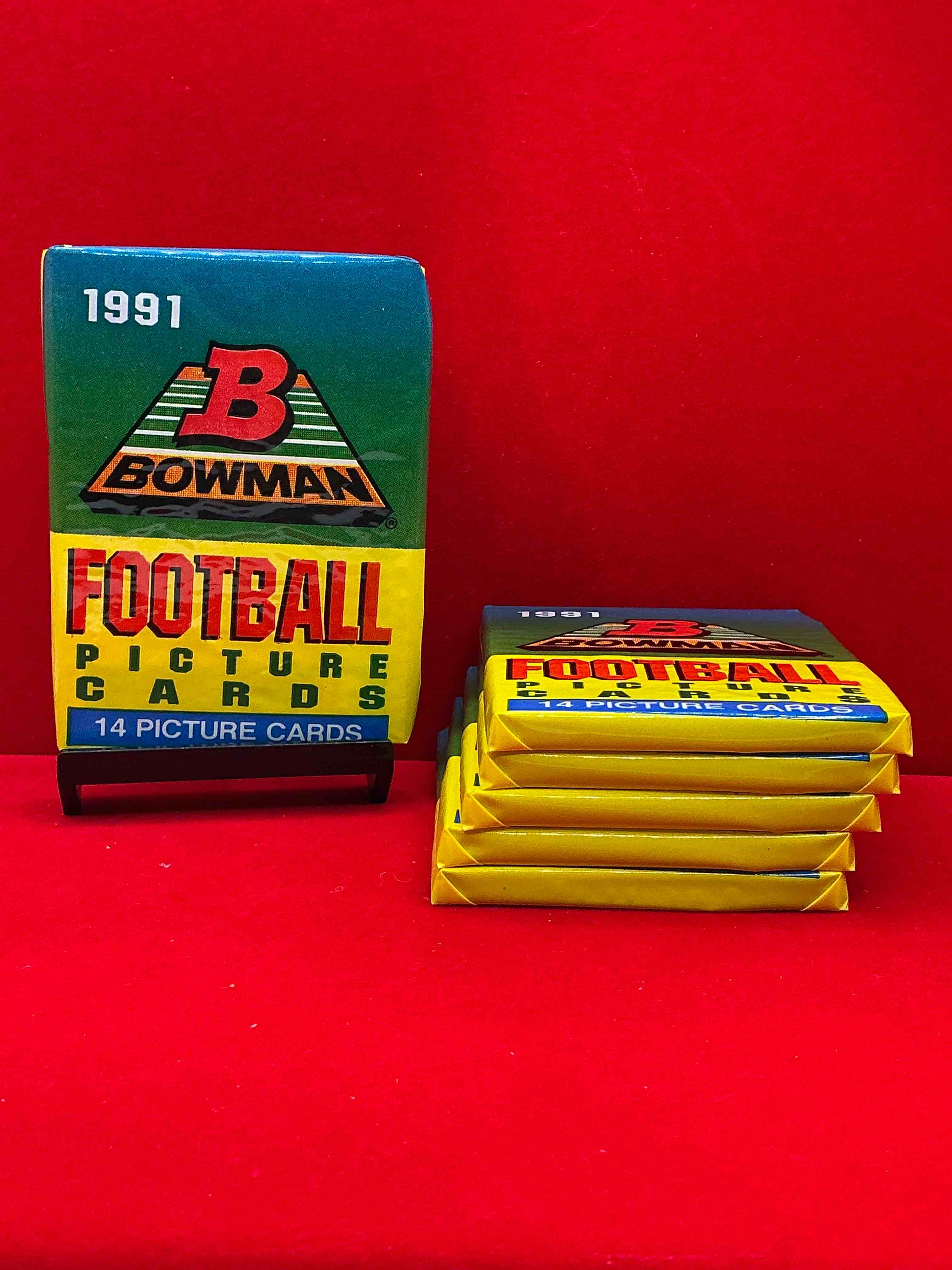 1991 bowman football unopened sports card packs direct from original box! search for valuable emmitt smith cards & other stars! super rare & could have some awesome cards inside!