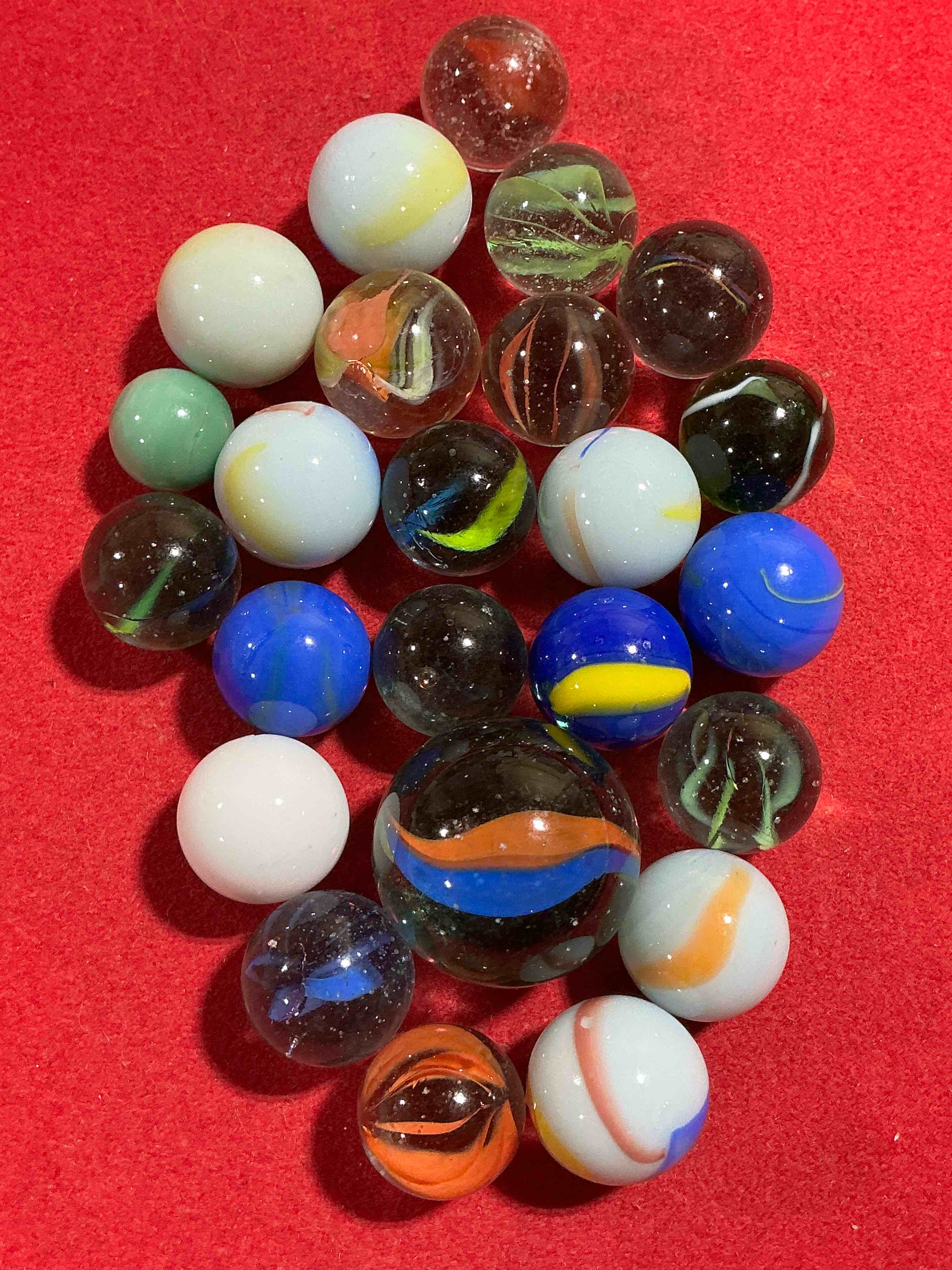 Condition photo showing Good Condition for antique glass marbles! genuine stunning marbles lot, some marbles made between the years 1925-1965 & some may be made with uranium! some may are great depression era & even earlier! gorgeous, authentic pieces of history!