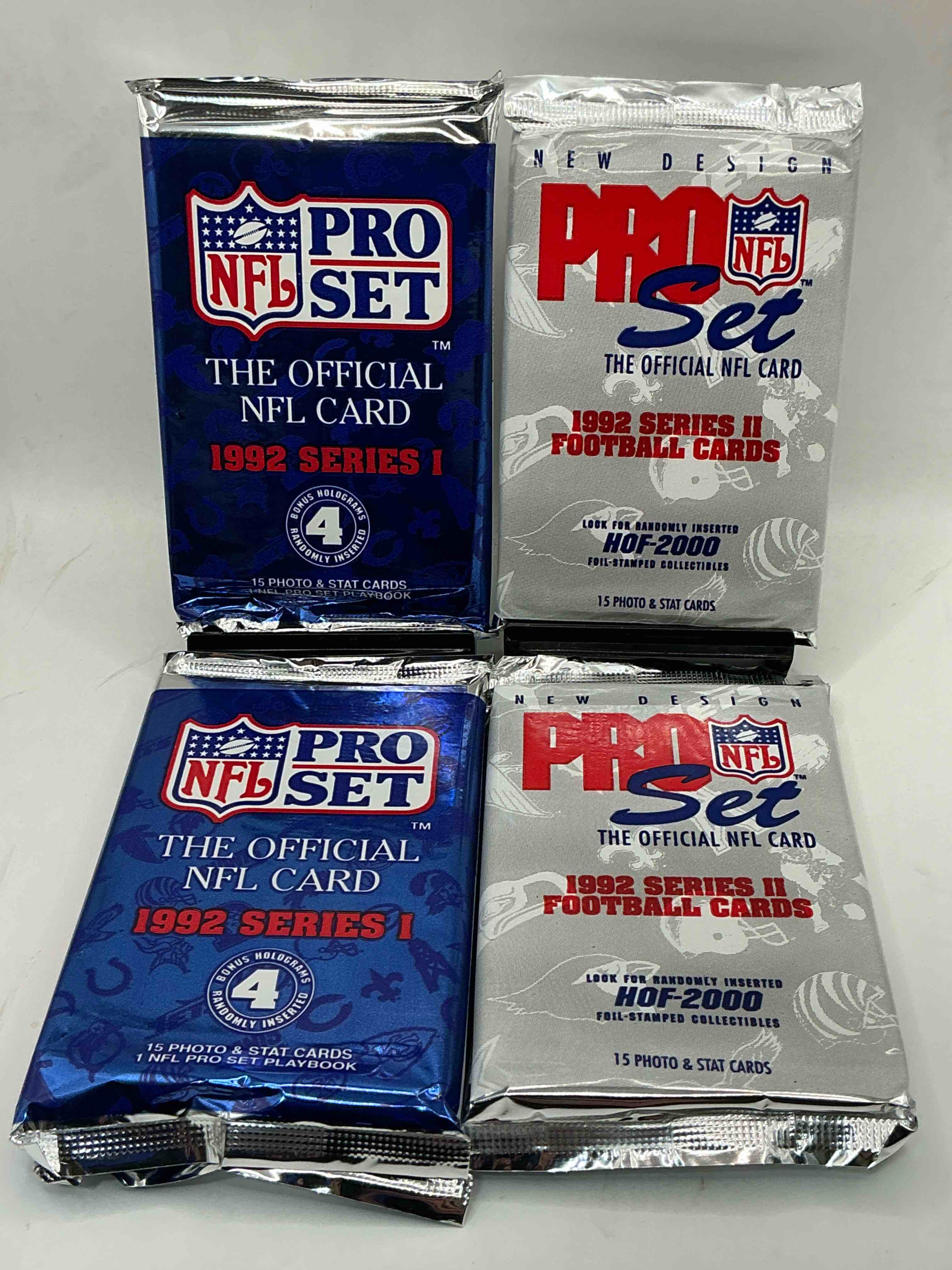 nfl pro set! wow! 1992 series i & ii football cards! possible rice, montana, elway, sanders, jackson & more! search for limited edition randomly inserted hof 2000 stamped collectibles!