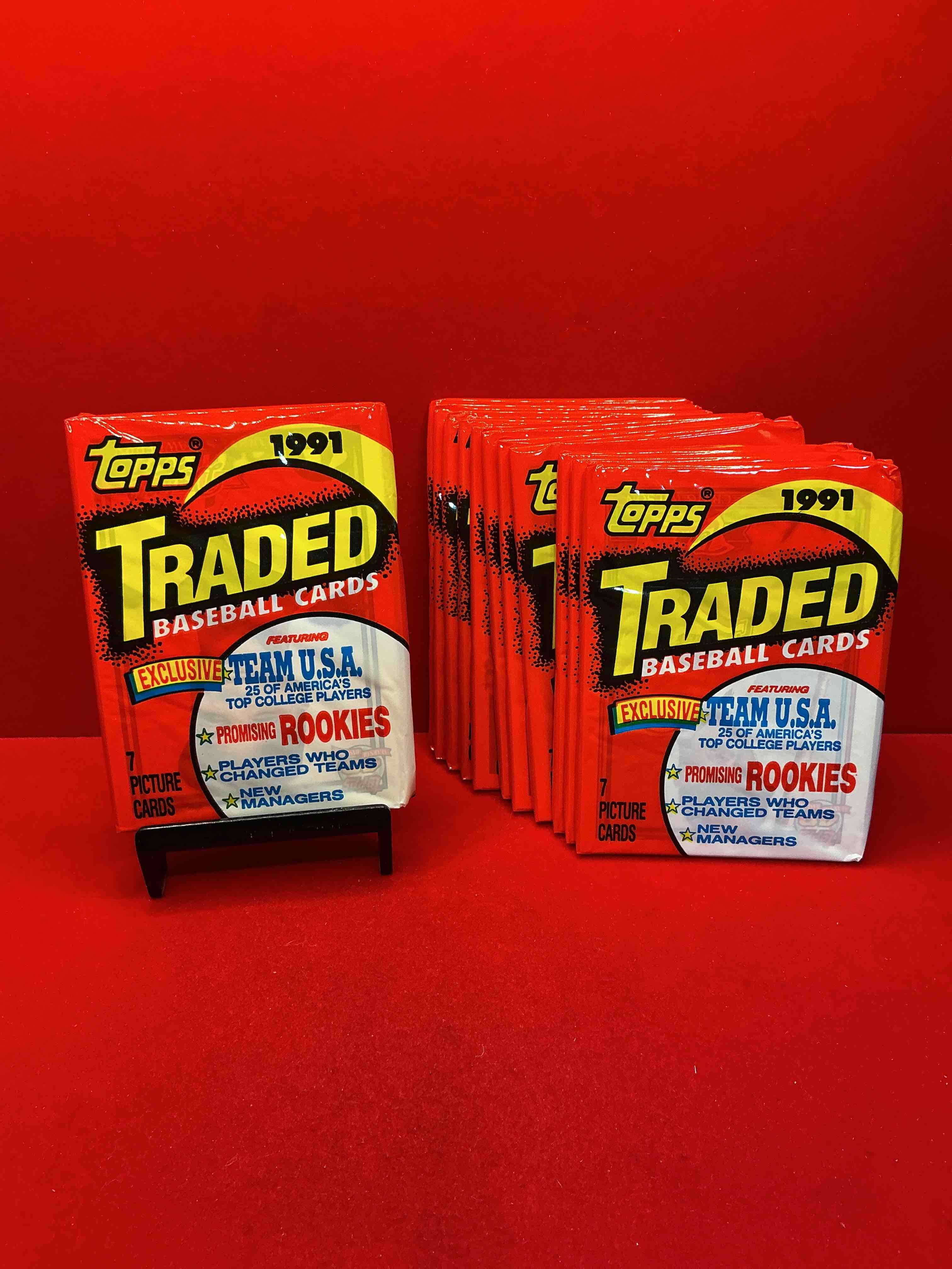 1991 topps traded baseball card unopened packs, straight from box! search for ken griffey jr cards, bo jackson cards & other 80s & 90s stars! perfect baseball packs!