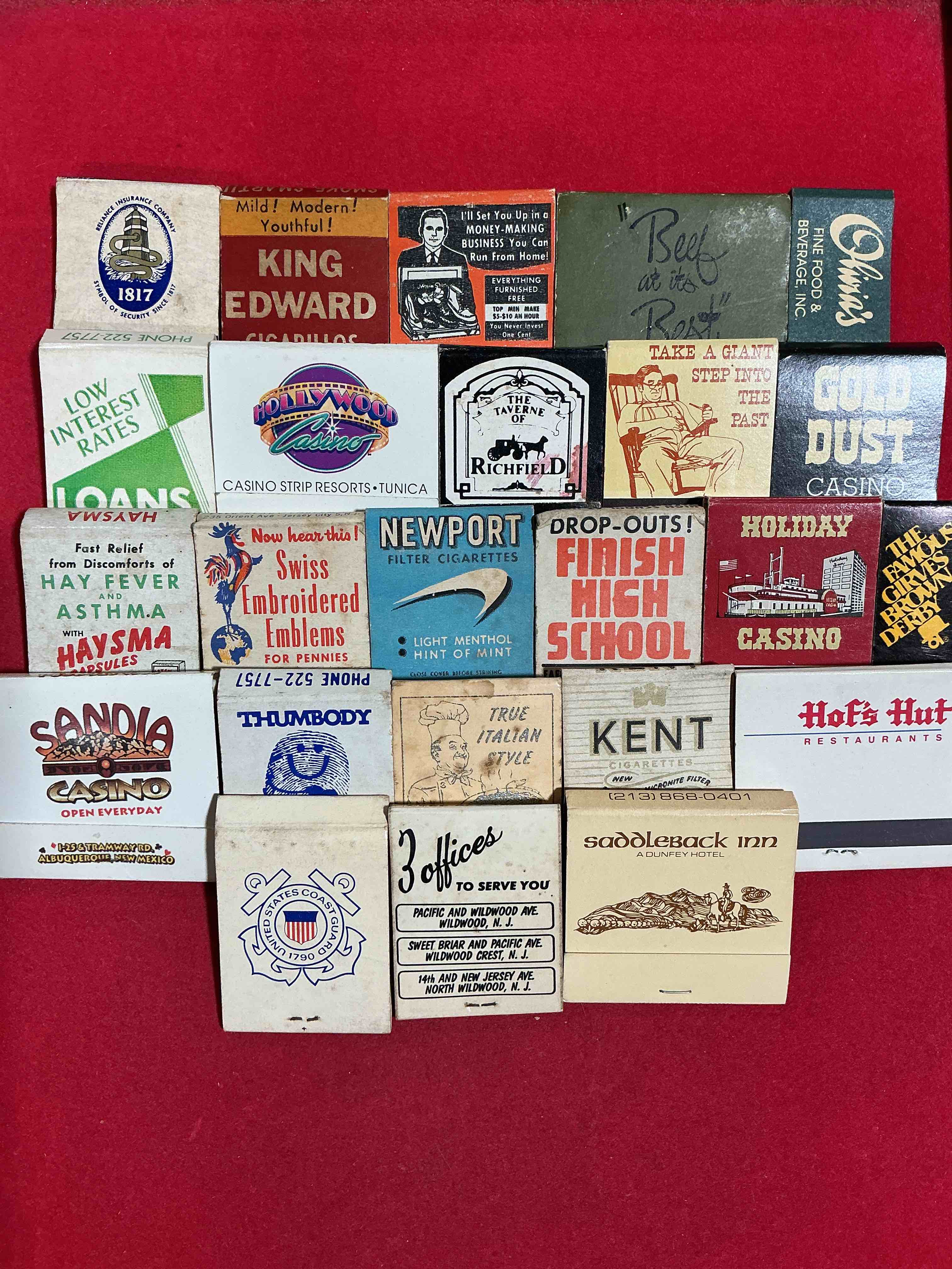 vintage matchbooks!  a crazy hard to collect collection of matchbooks from all over, many from places that no longer exist!  collection spans decades & decades!  most books are complete with all matches!  one of a kind collection!  all original & impossible to find anywhere else!