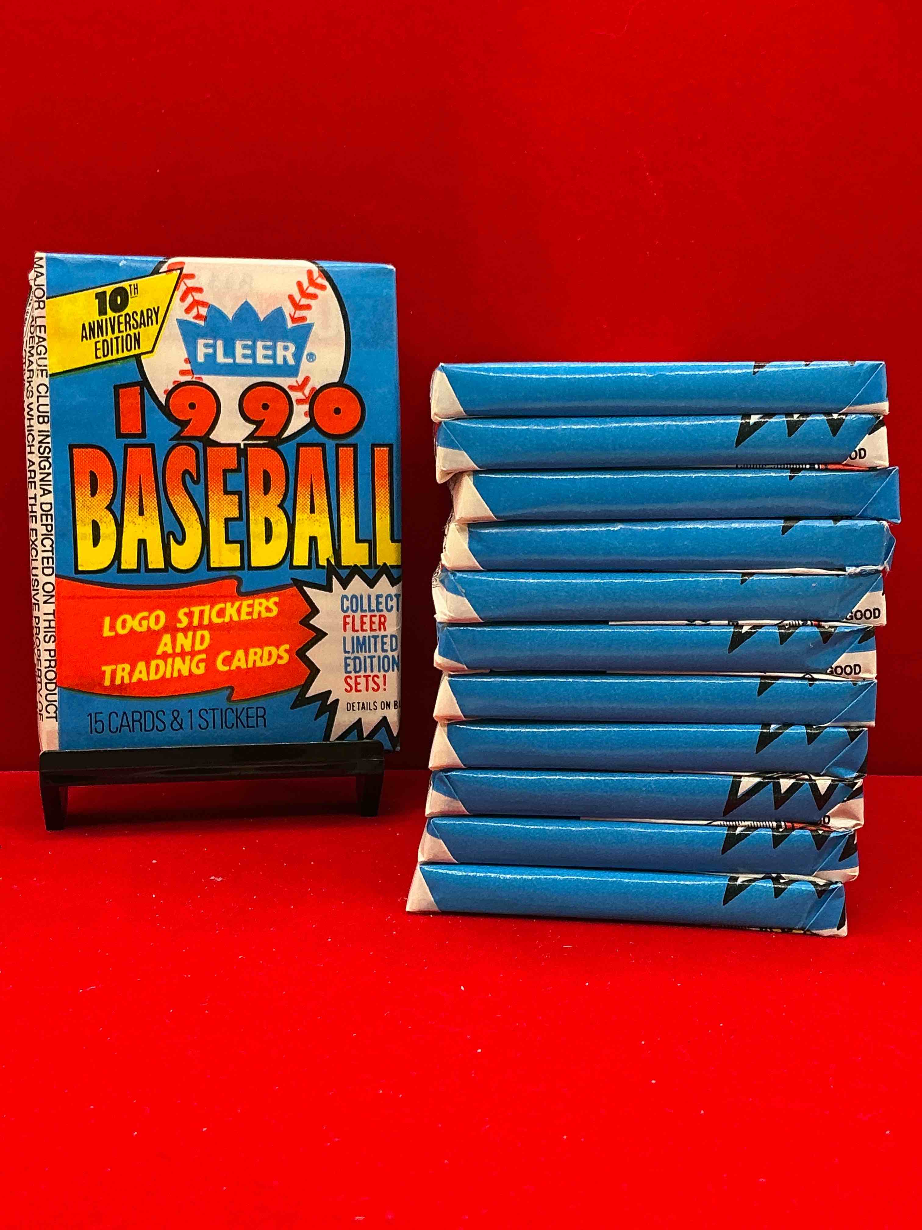vintage baseball! awesome 1990 fleer baseball unopened sports card wax packs!direct from original box! search for valuable collectible ken griffey jr cards!