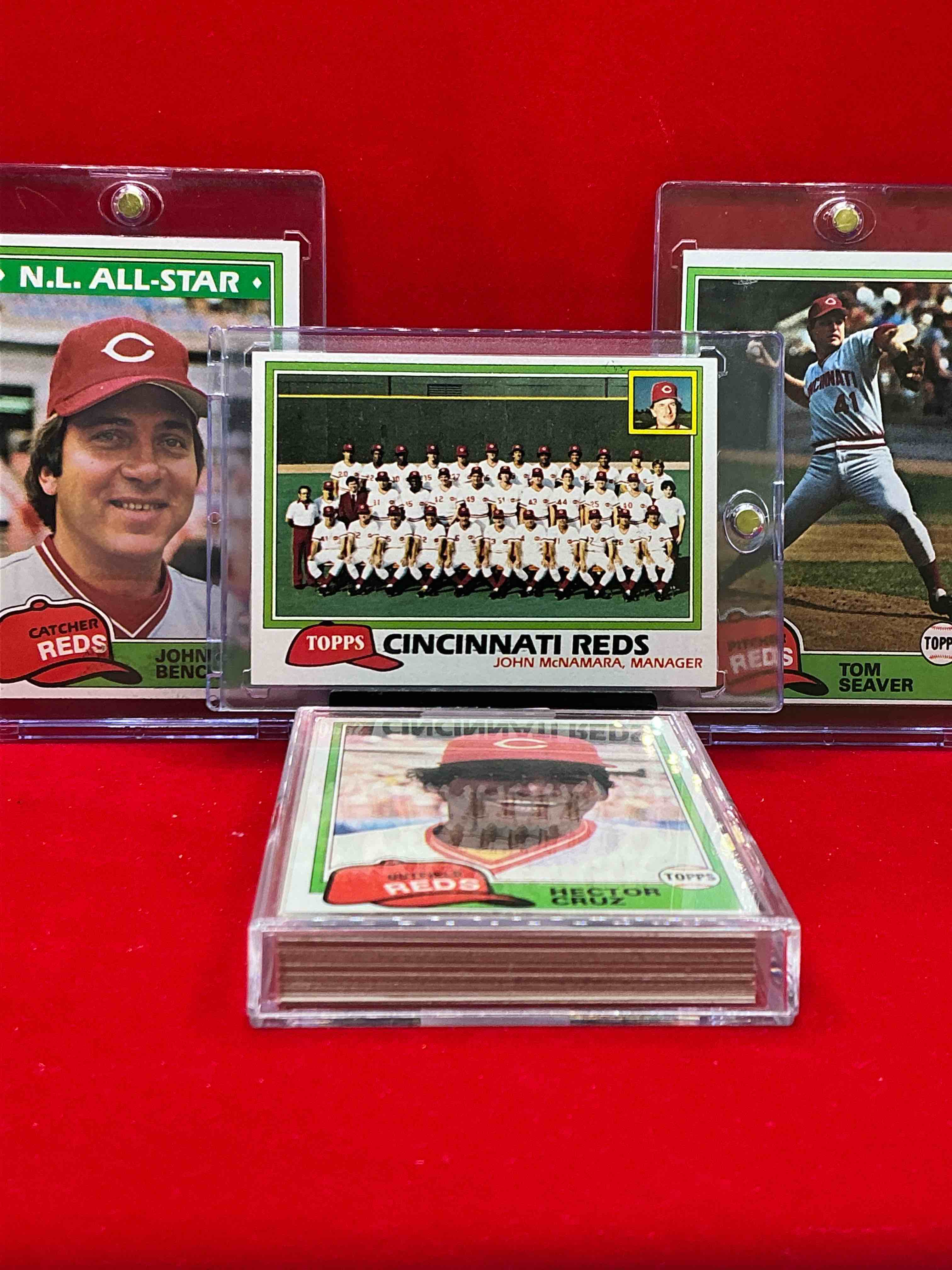 1981 reds team set! 28 card team collection! insane vintage reds! johnny bench, bill bonham, vic correll, mike lacoss, junior kennedy, dave concepcion, ken griffey, tom seaver, joe nolan, dave collins & more!