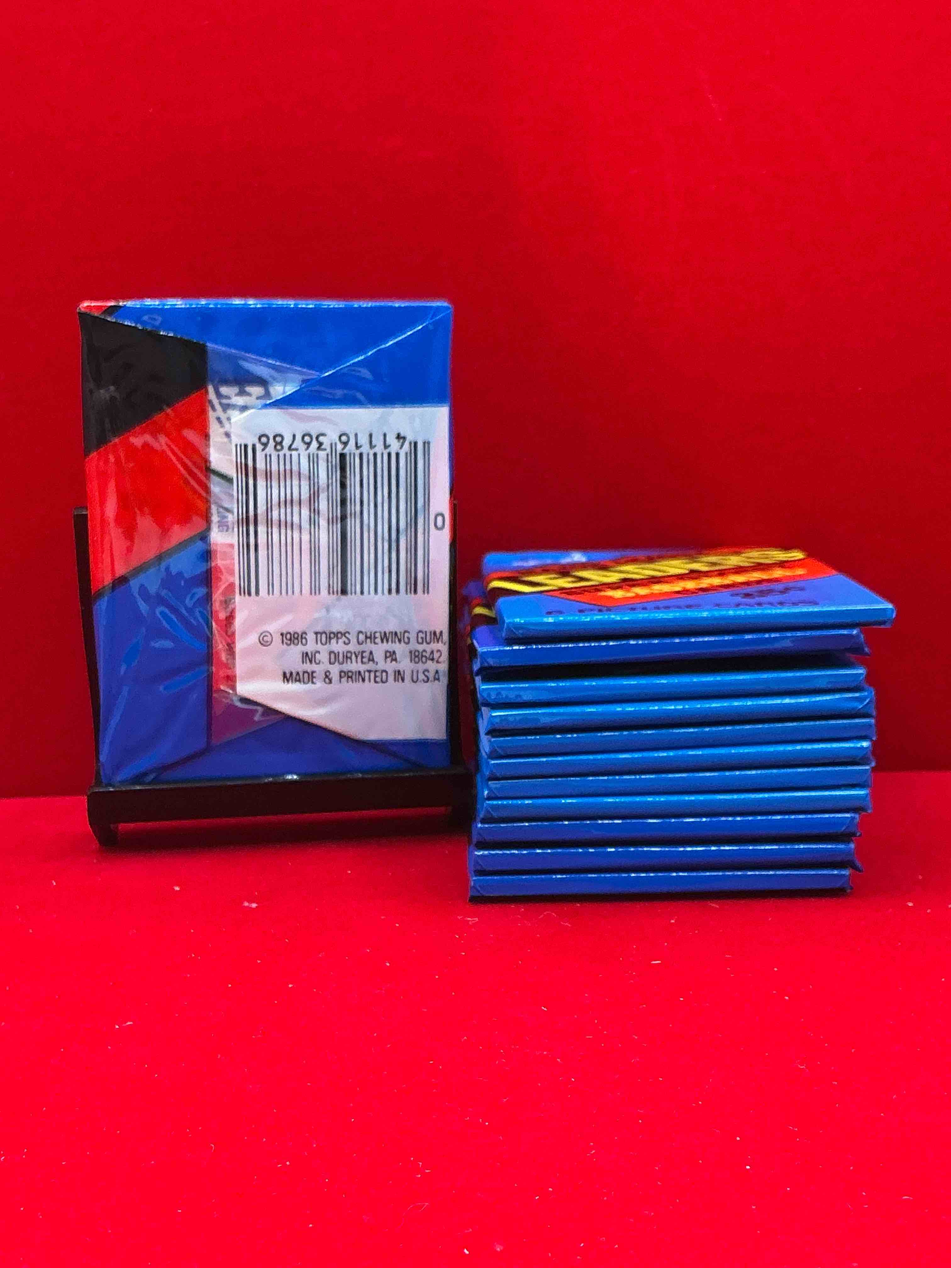 Condition photo showing New/Like New for (12 packs) ultra rare! 1986 "mlb leaders" unopened miniature baseball collectible card packs, 6 cards per pack, direct from original retail case. super rare, impossible to find! like new condition!