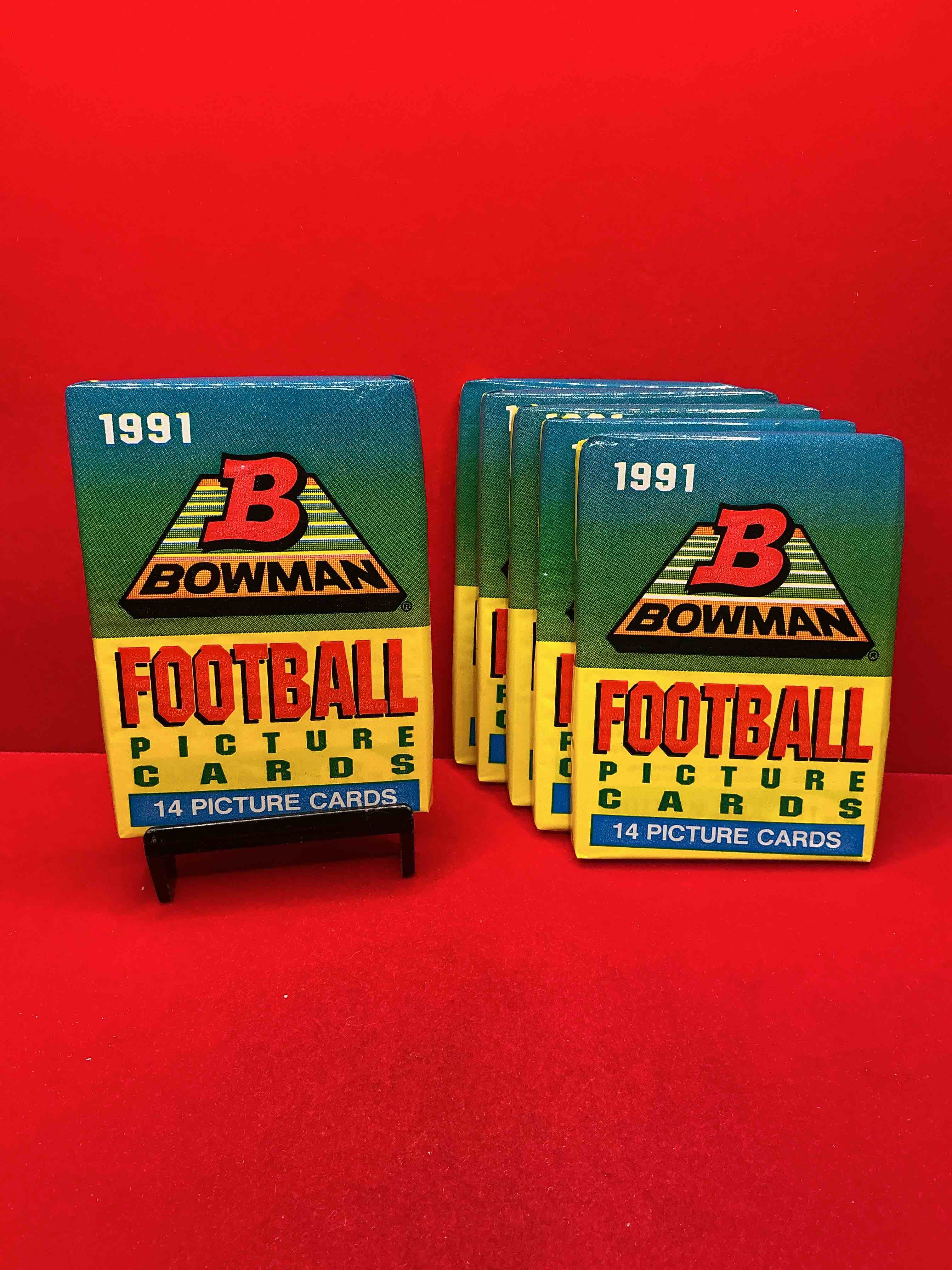 1991 bowman football unopened sports card packs direct from original box! search for valuable emmitt smith cards & other stars! super rare & could have some awesome cards inside!