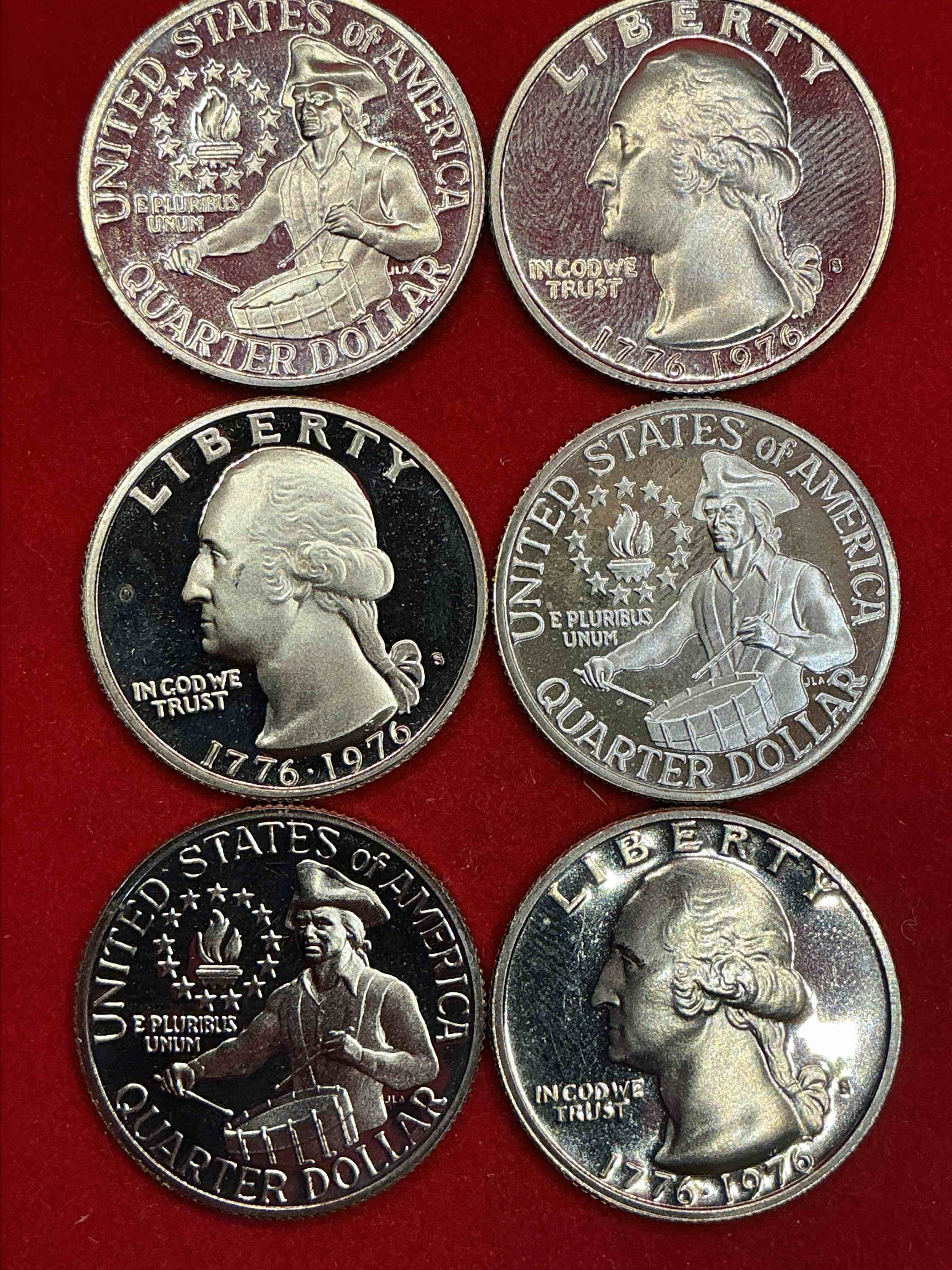 1976 mint condition proof quarters! rare! ultra cool bicentennial edition quarters, celebrating america’s 200th anniversary… 250 coming up! brilliant quarters!
