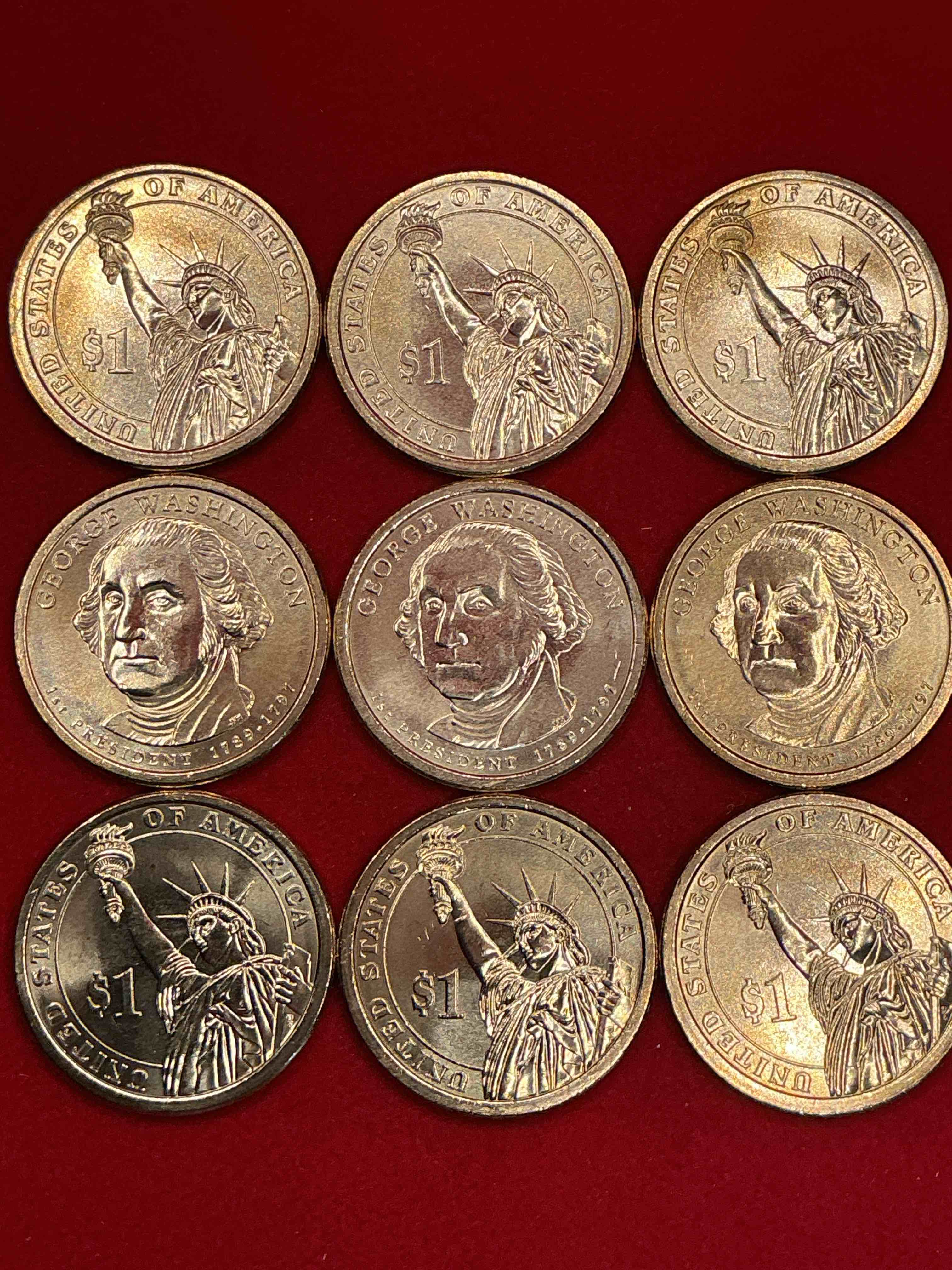 george washington one dollar coins! uncirculated coin! these coins are in mint condition, and some of the most collectible coins out there! rare, uncirculated, one dollar coins featuring george washington!
